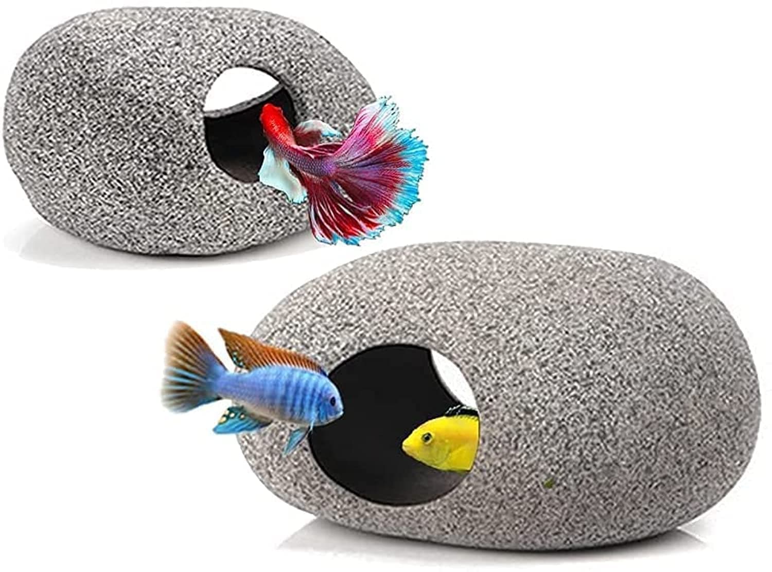 ELECDON Stackable Aquarium Decoration Rock Caves, Betta Fish Hideout House, Fish Tank Accessories Cave, Hideaway for Shrimp Cichlid Cave Hiding Breeding Spawning 2 PCS