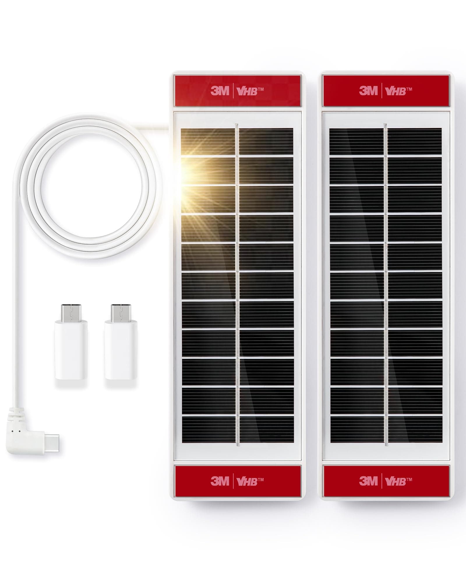 2PCS Solar Panels 1.3 Watt 5.5 Volt for Motorized Blinds, USB-C Plug Mobile Power Mounted on Windows