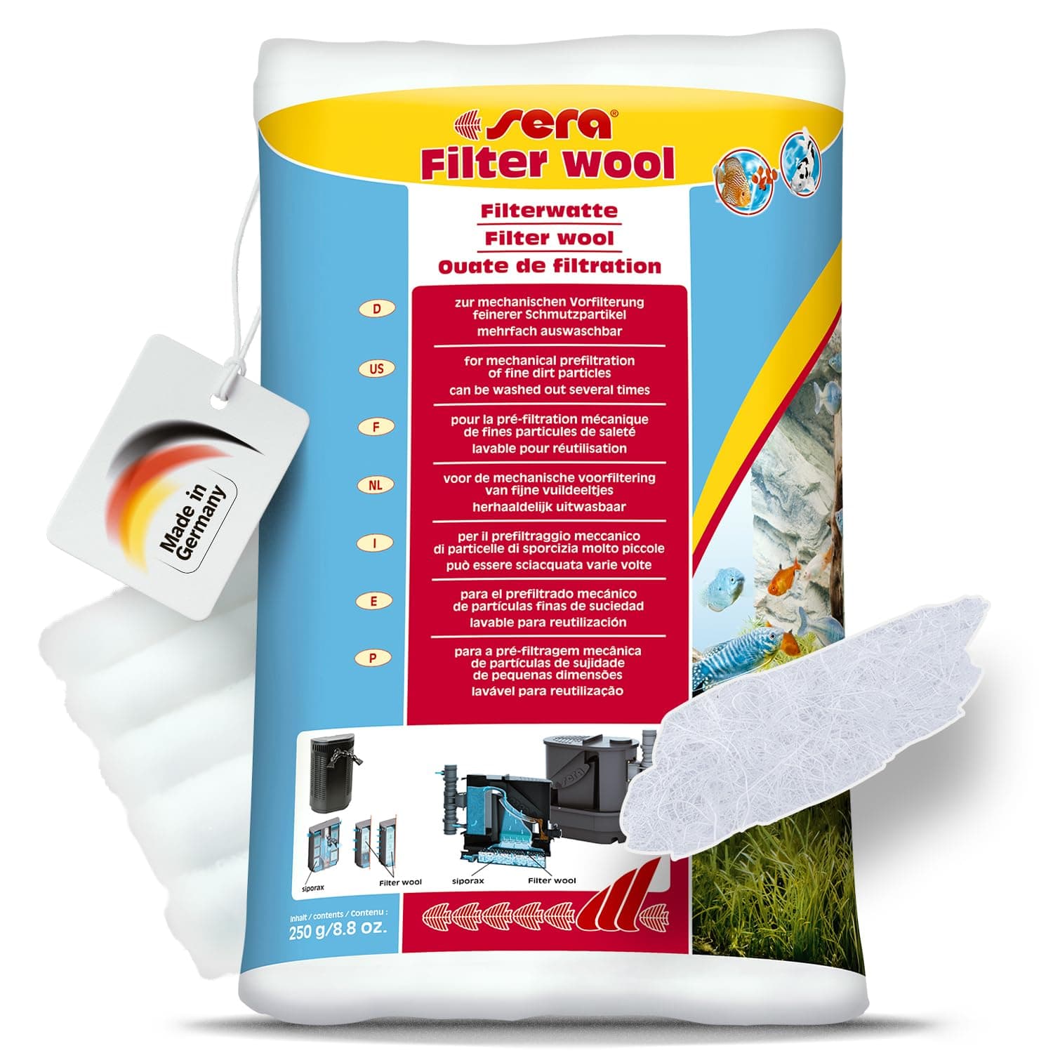 sera Filter Wool | Mechanical Pre-Filter for Enhanced Aquarium Water Clarity | Reusable & Eco-Friendly | Compatible with All Filters | for Fresh & Saltwater Tanks | Easy Maintenance | High Capacity