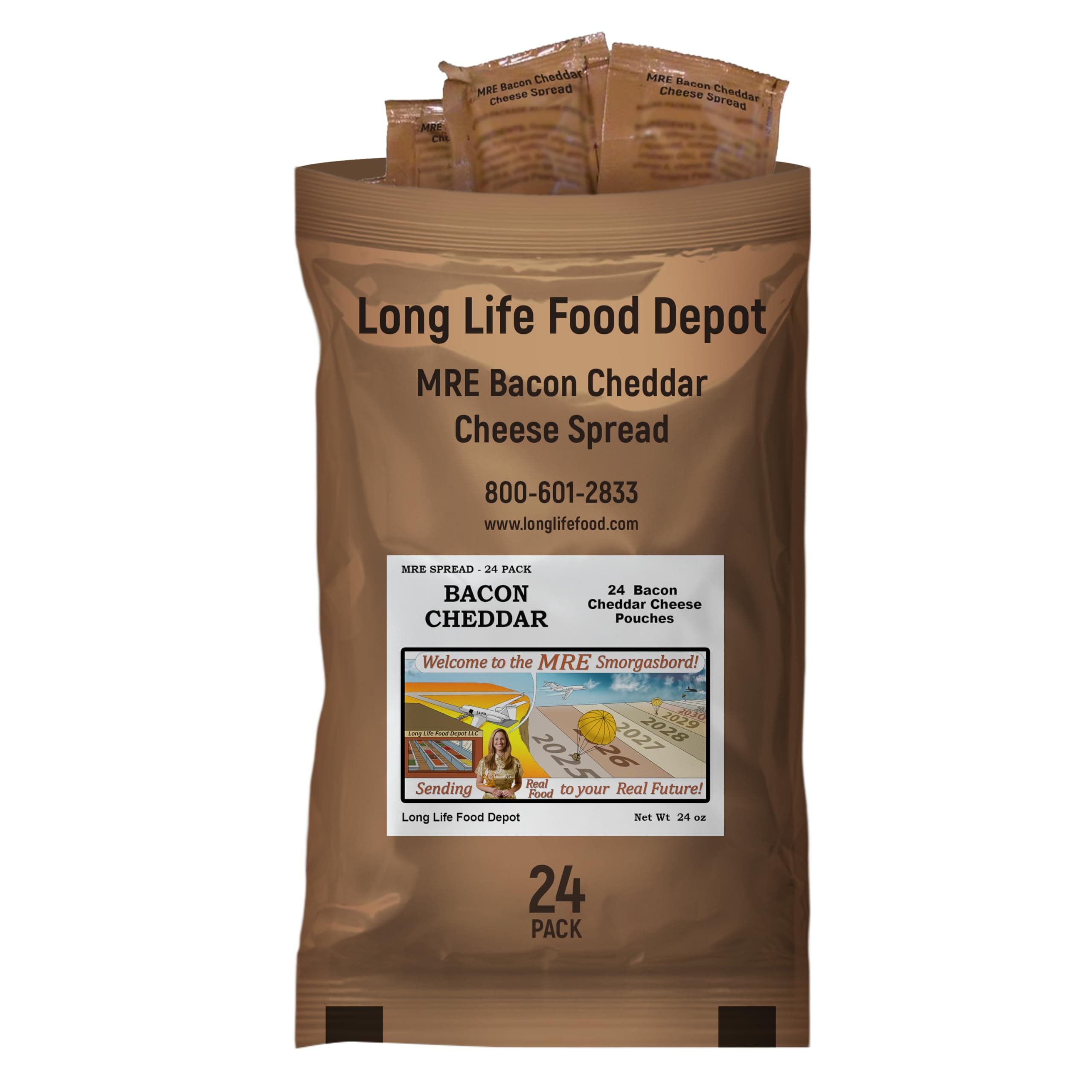 MRE Bacon Cheddar Cheese Spread – 24 Pack | These MRE Spreads Are NOT Military Surplus – Sourced Directly from USA Govt Contractor by Long Life Food Depot | Meals Ready to Eat