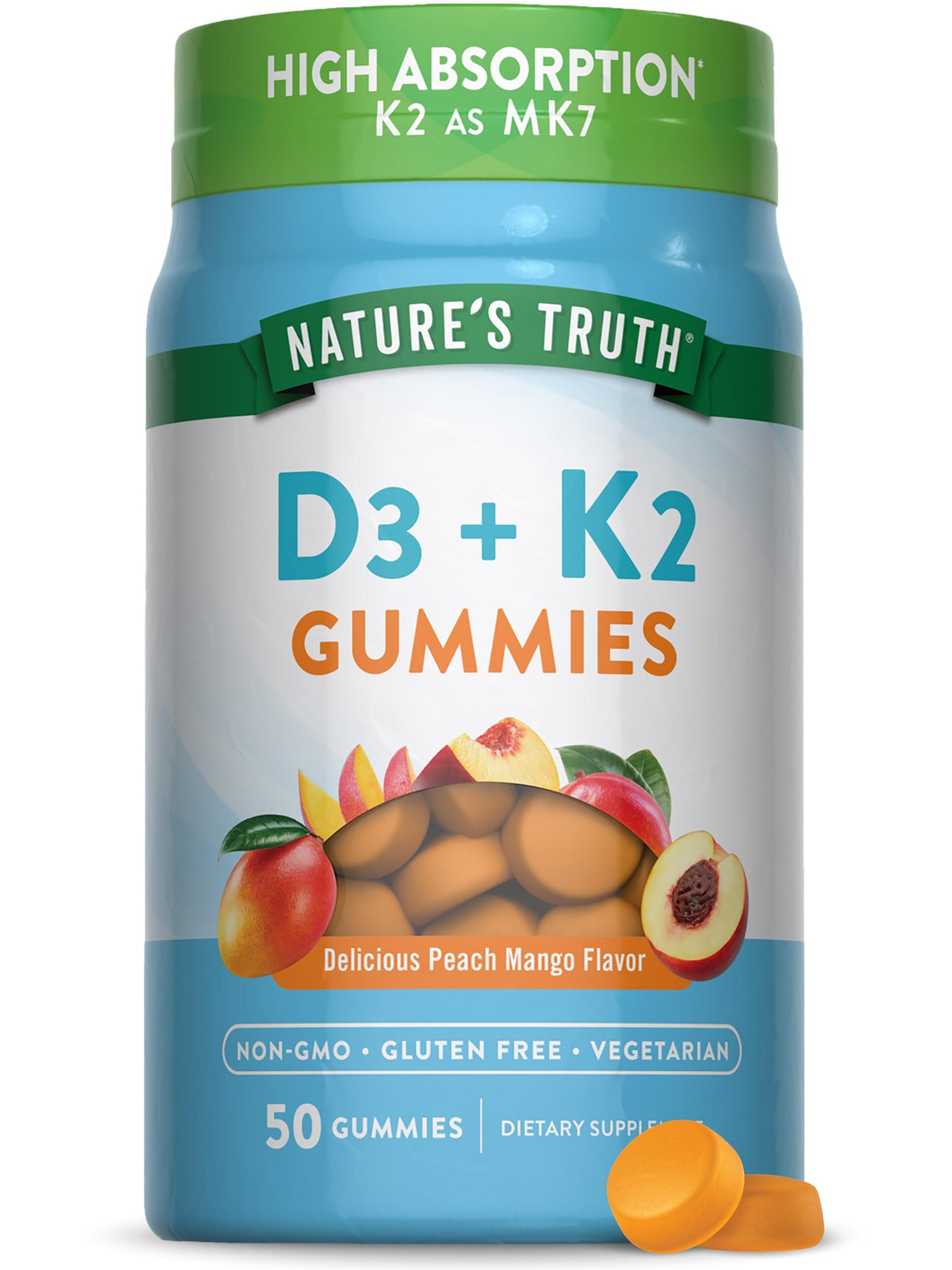 Nature's Truth, D3+K2 Complex Gummy, Natural Peach Mango, Gummies 50 Count