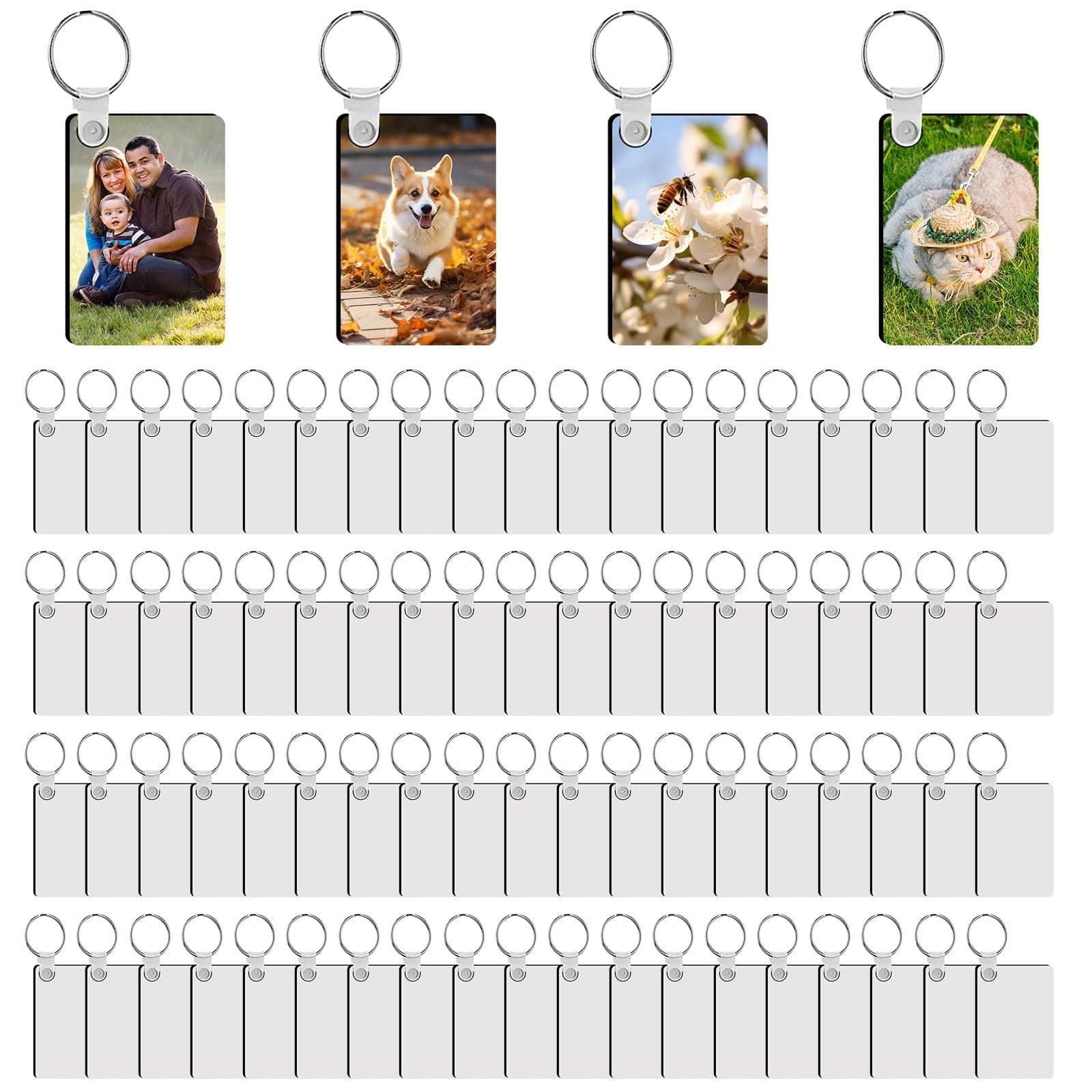 240Pcs Sublimation Keychain Blanks Double Sides 80 MDF Sublimation Keychains Blank with 160 Rings and Clips