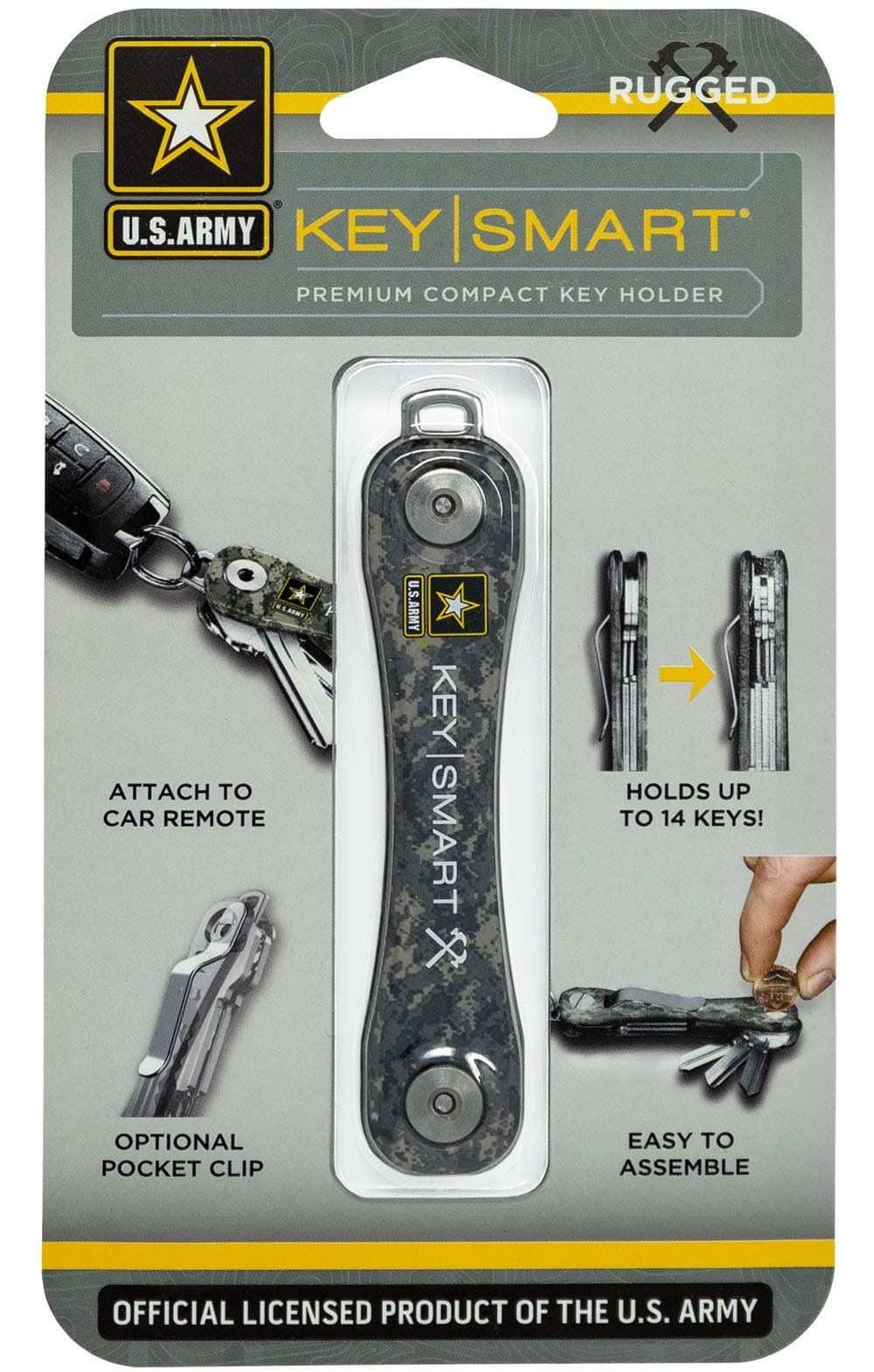 KeySmart Rugged - Multi-Tool Key Holder with Bottle Opener and Pocket Clip (up to 14 Keys, Army)
