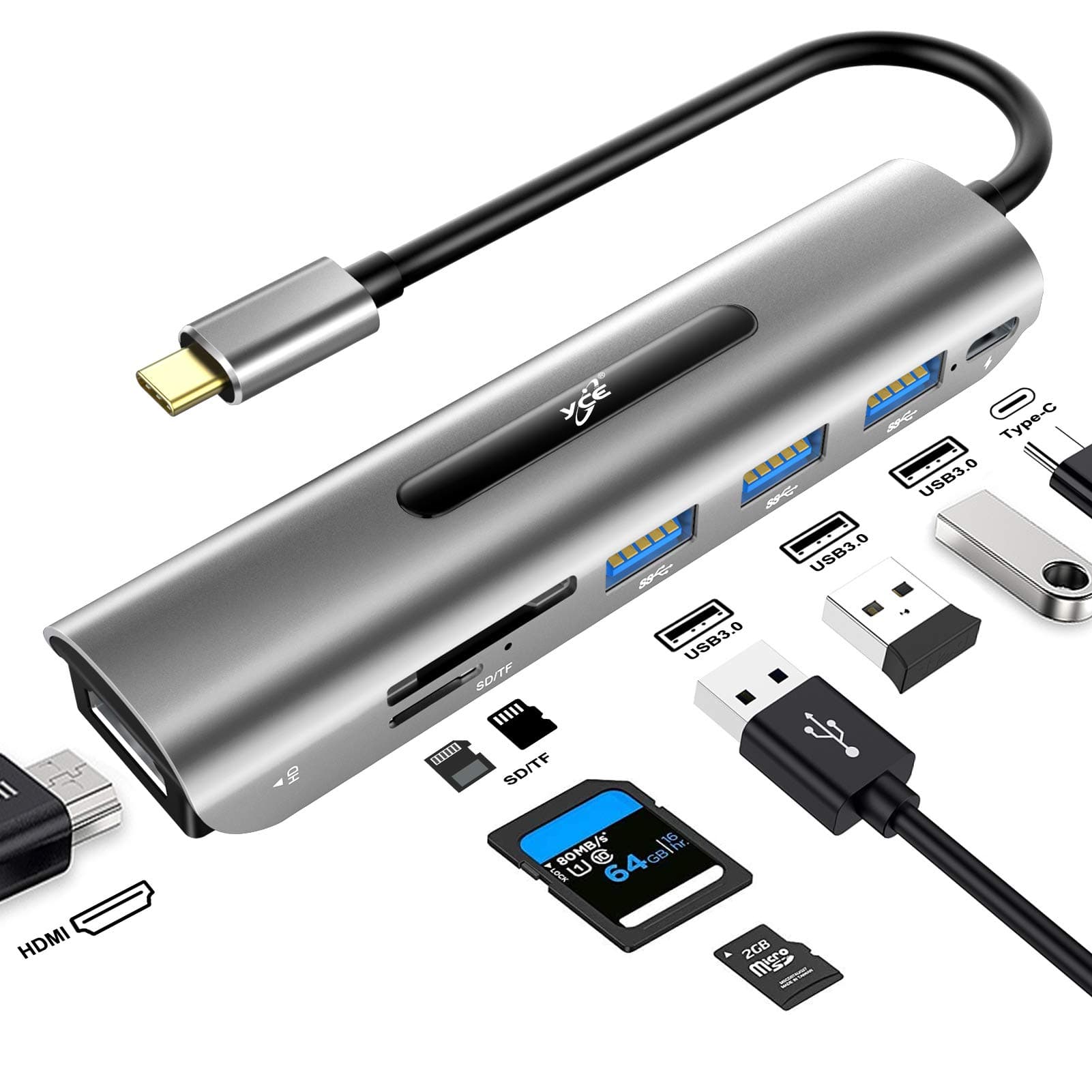 USB C Hub, 7 in 1 USB C to 4K HDMI Adapter with 100W Power Delivery, 3 USB 3.0 Ports, SD/TF Card Readers for MacBook/Pro/Air/iMac/iPad Pro and Type C Laptops Chromebook