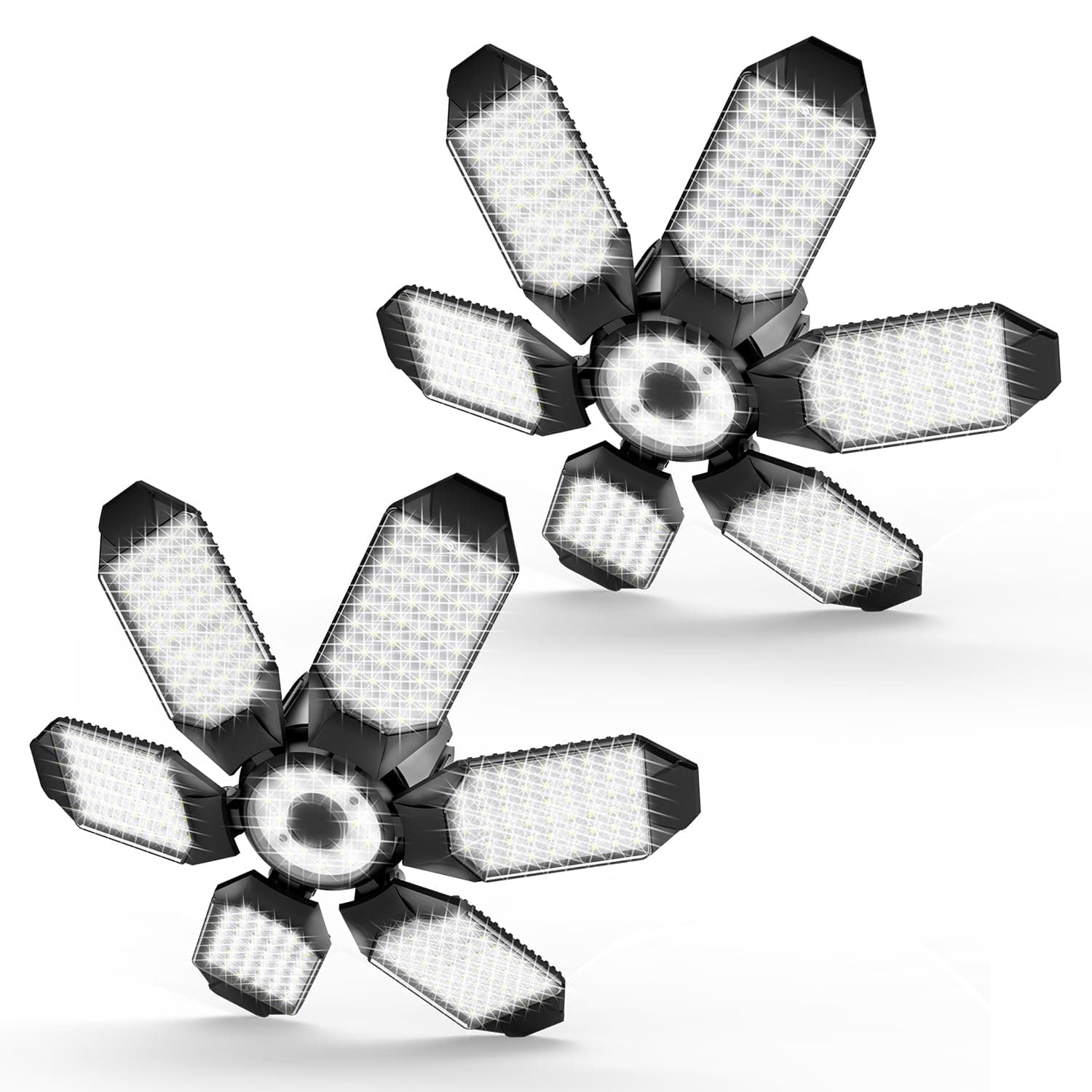 Garage Lights - 2Pack Super Bright 32000LM LED Garage Ceiling Light 6500K LED Shop Light w/ 6 Deformable Panels Screw in E26/E27 Socket Light Bulbs for Workshop Storage Warehouse Attic