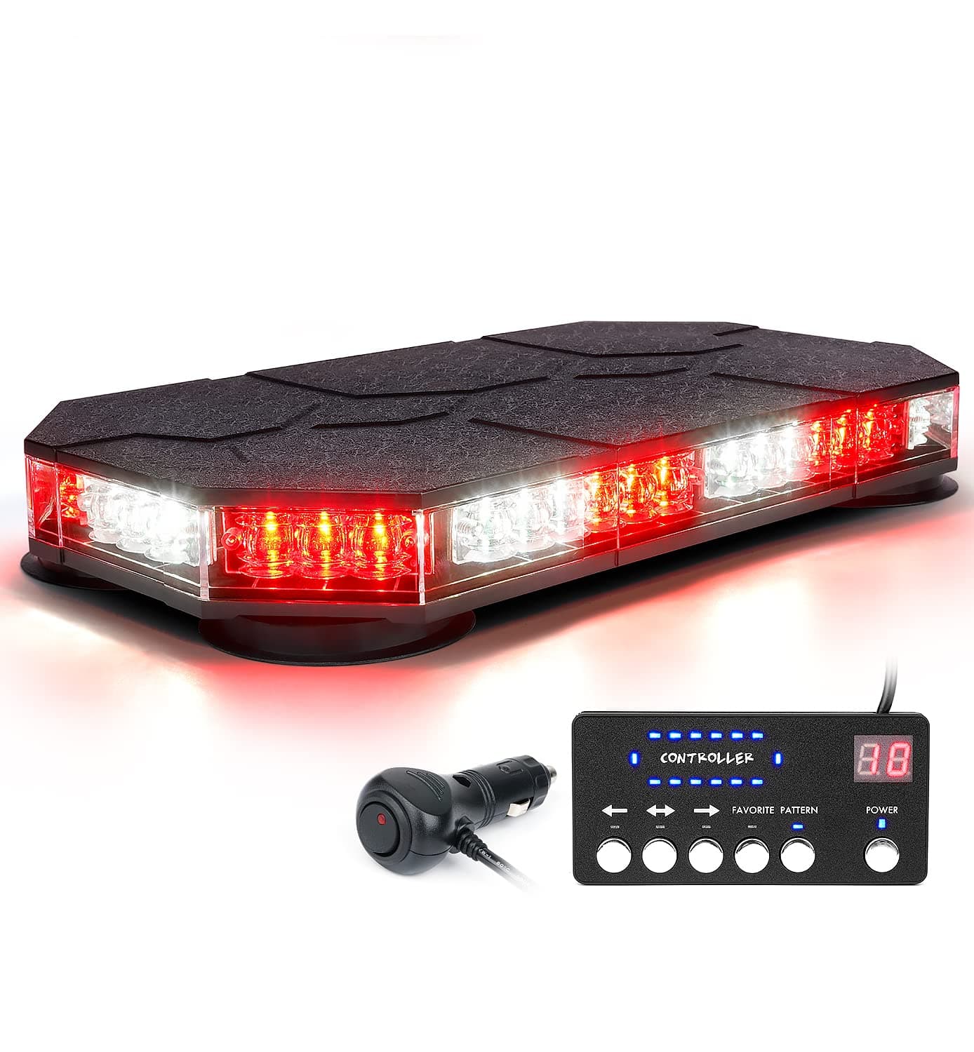 LUMENIX LED Rooftop Strobe Beacon Lights Bar w/Controller Magnetic Emergency Traffic Warning Caution Flashing Firefighter Light for First Responder Vehicles Fire Trucks - White Red (Patent Design)