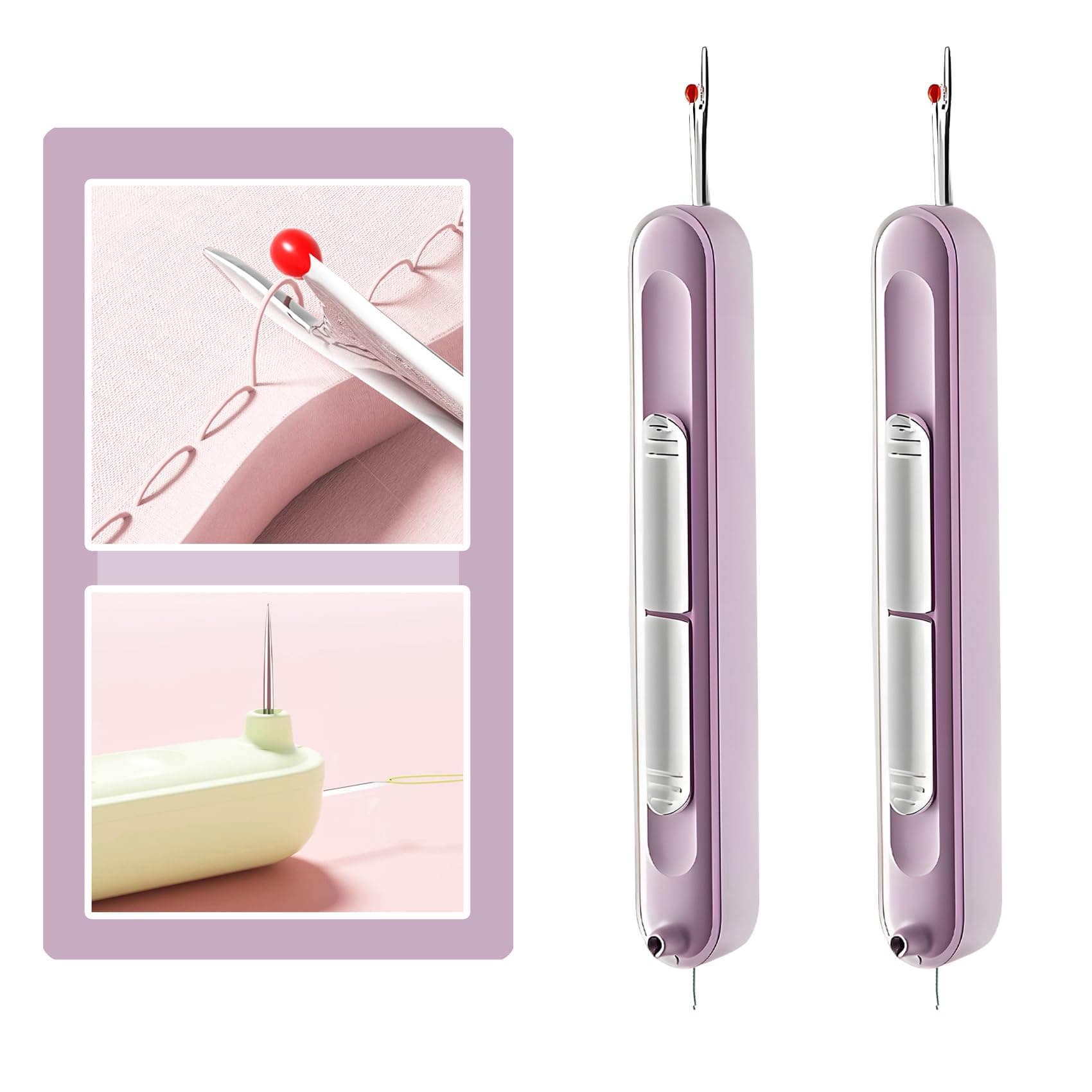 Upgraded 2 in 1 Automatic Needle Threaders Seam Ripper,Quilting Supplies Sewing Kit,Quick Sewing Machine Loop Needle Threaders (2PCS-Purple)