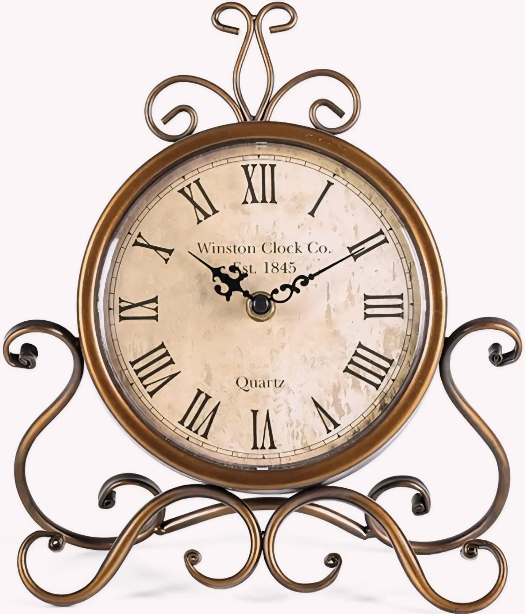 Table Clock Antique Style 10 In Dial 6 In Antique Colour Desk Clock Art Unique For Home Office Decor Iron Metal Analog Glass (Antique),Brown