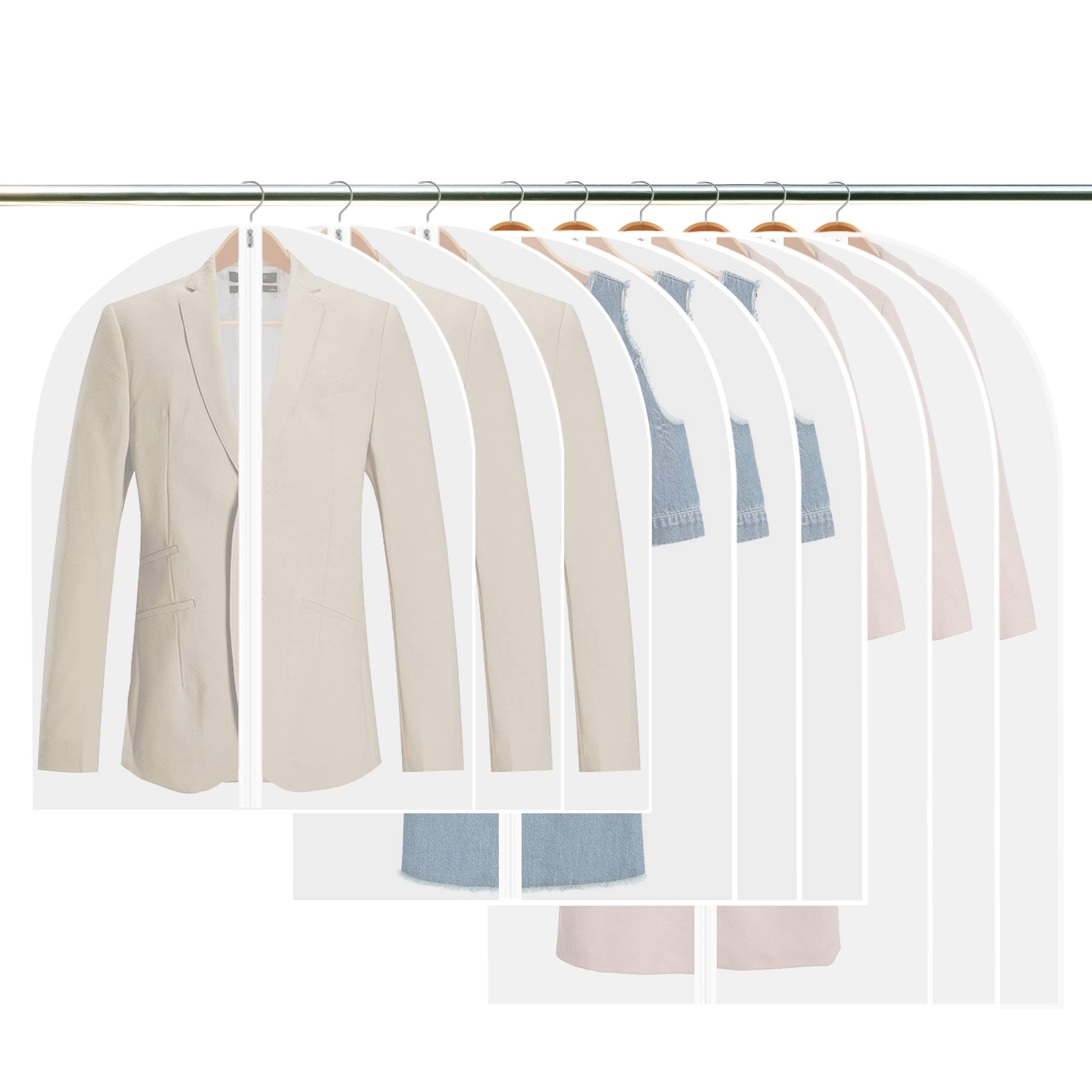 Garment Covers, Tintec 9 Pack Dustproof Suit Covers With Zip, PEVA Breathable Clothes Covers Waterproof Suit Carrier for Wardrobe Storage and Travel
