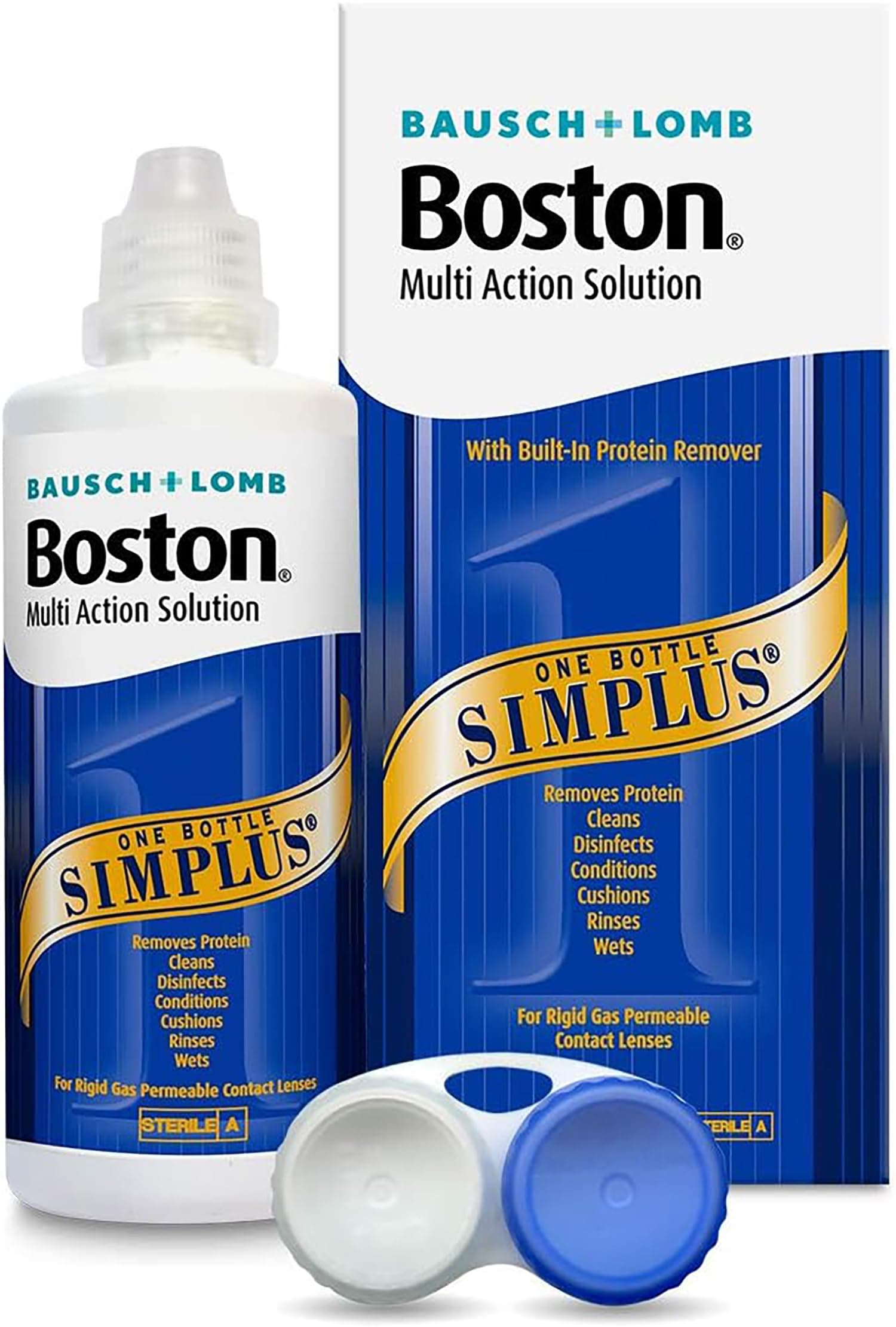 Boston Simplus Multi-Action Solution, 120ml Contact Lens Solution for Rigid Gas Permeable Contact Lenses - Clean, Disinfect, & Condition with Lens Case