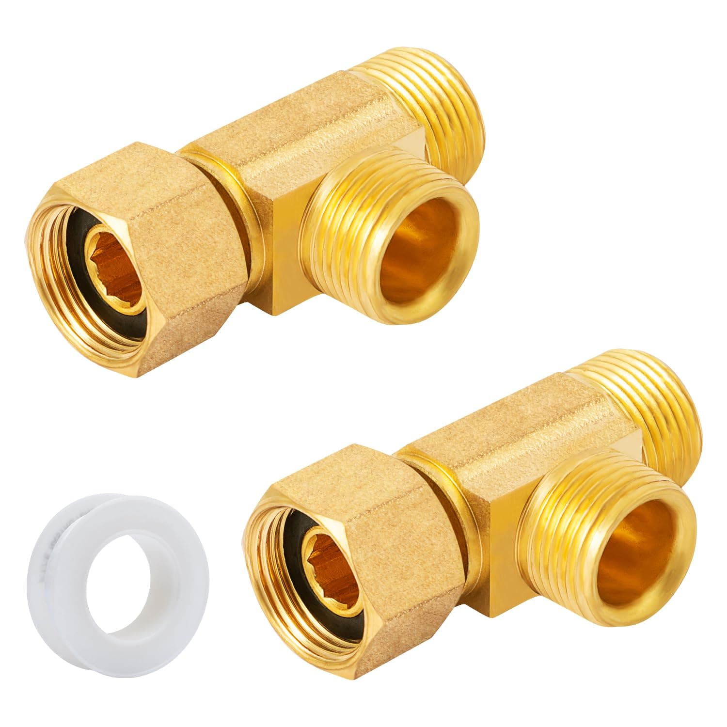 2-Pack SUNGATOR 3/8 Inch Lead-Free Brass Angle Stop Add-A-Tee Valve, 3/8 Inch Compression Inlet x 3/8" Outlet x 3/8" Outlet with a Sealing Tape