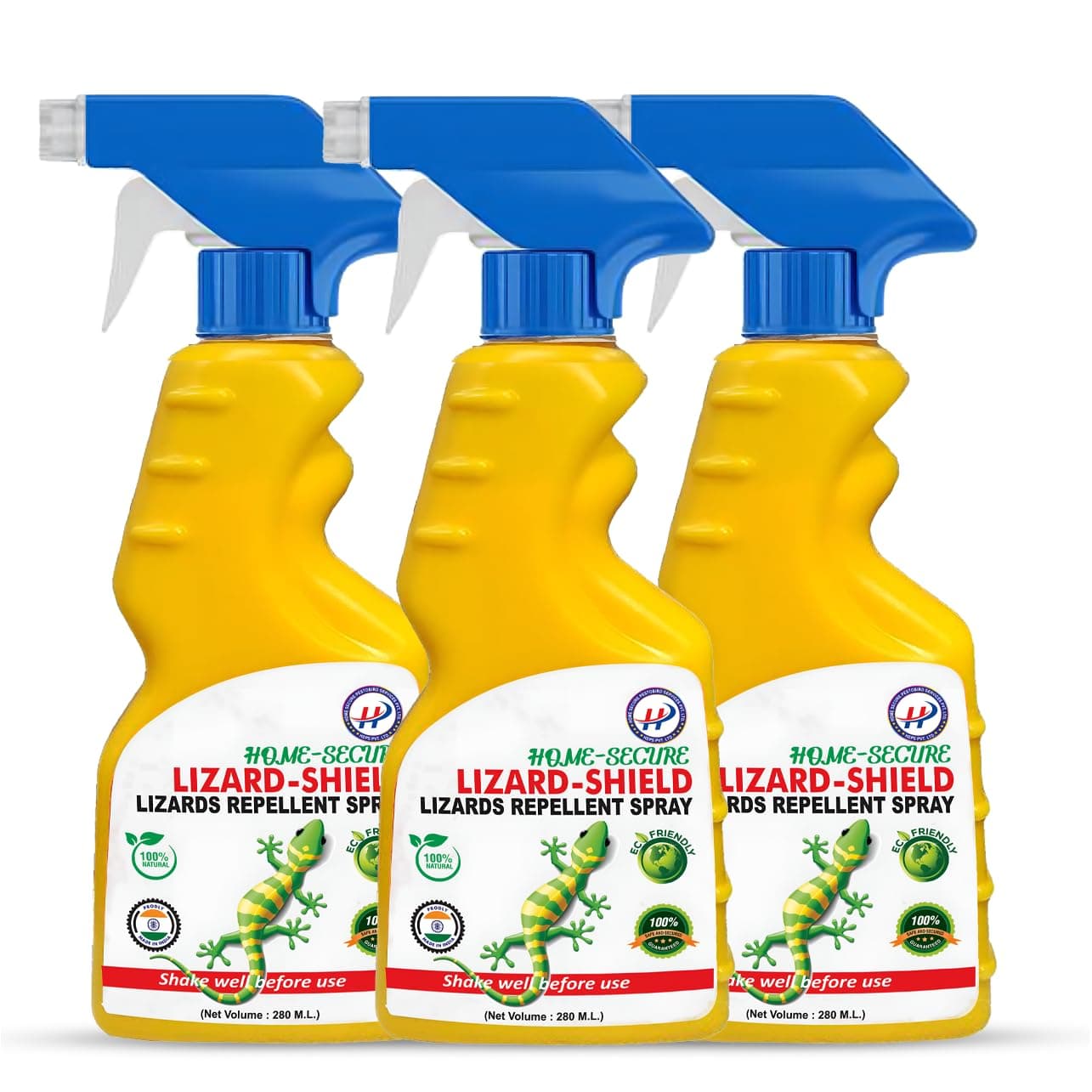 Home-Secure Lizard-Shield Natural Lizard Repellent Spray-280ml | Organic | Chemical-Free | Non-Toxic | 90 Days Protection | Mint Scent (Pack of 3)