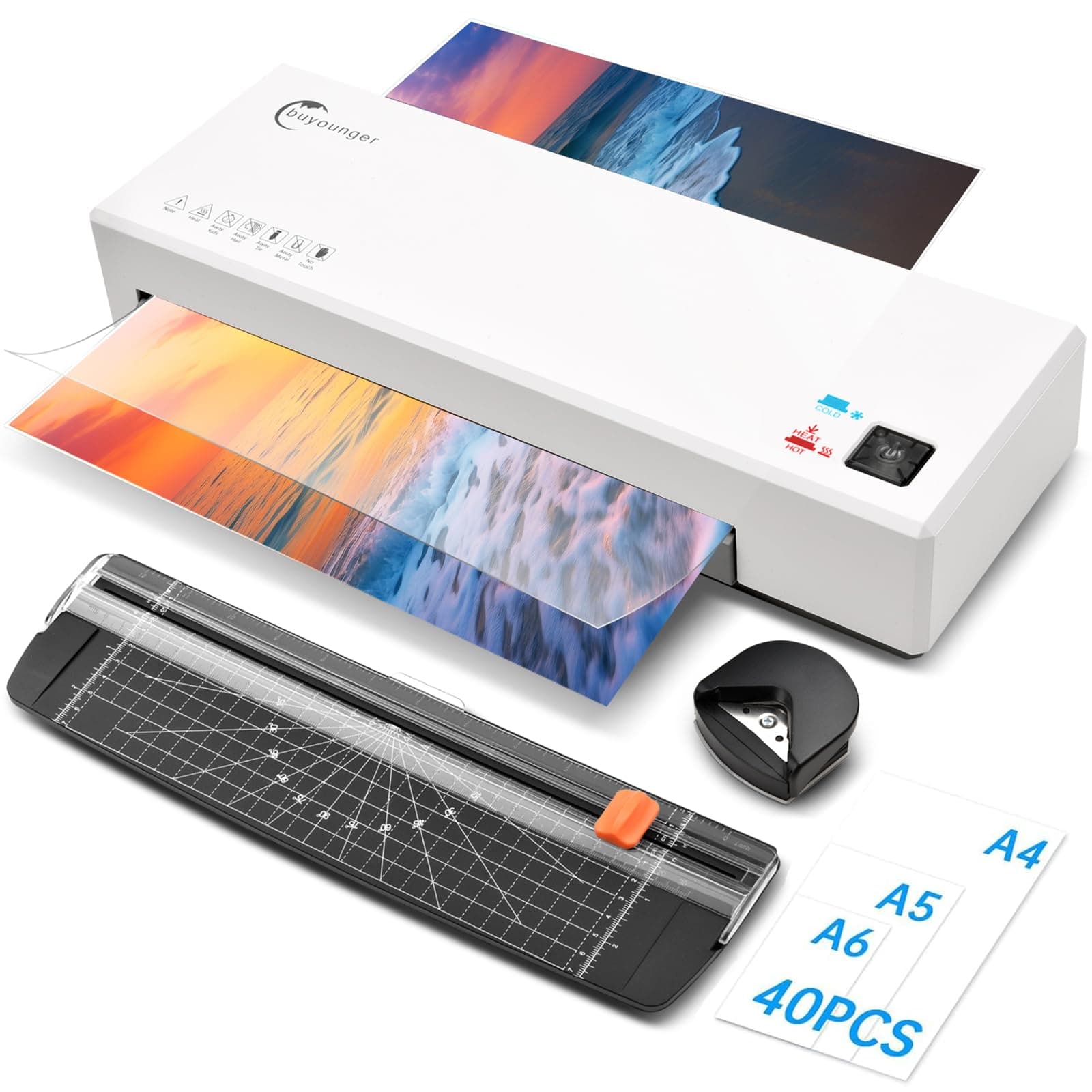 Laminator with 40 Pouches, A4 Laminator Machine Thermal and Cold with Paper Trimmer & Corner Rounder, 9 Inches Laminating Machine for Home School Office