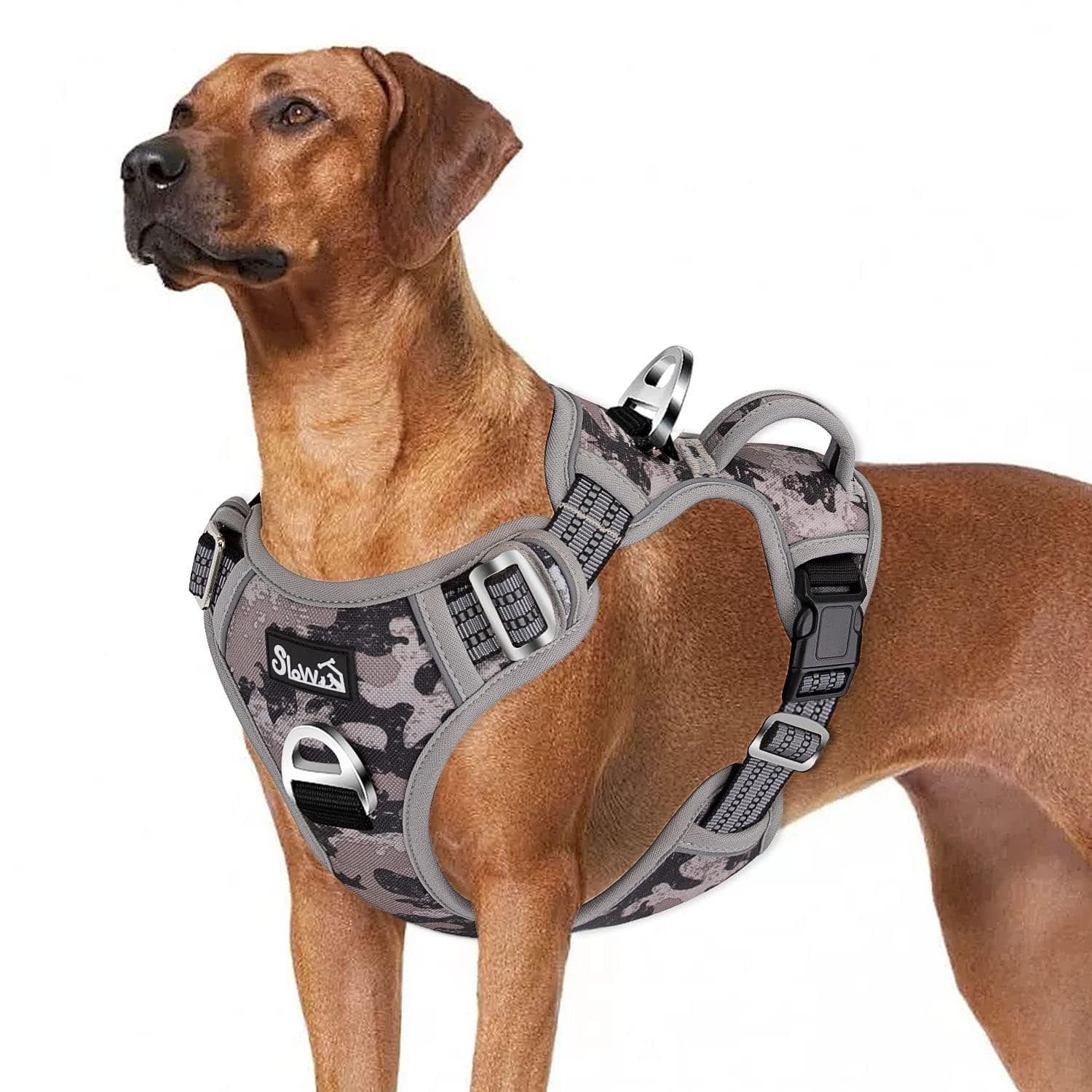 RETOLIT Dog Harness, No Pull Dog Harness with Easy Control Handle for Small Medium Large Dogs, Adjustable and Comfortable Dog Boby Chest Belt with Sturdy D-Rings for Pet Outdoor Training(Camo Gray,XL