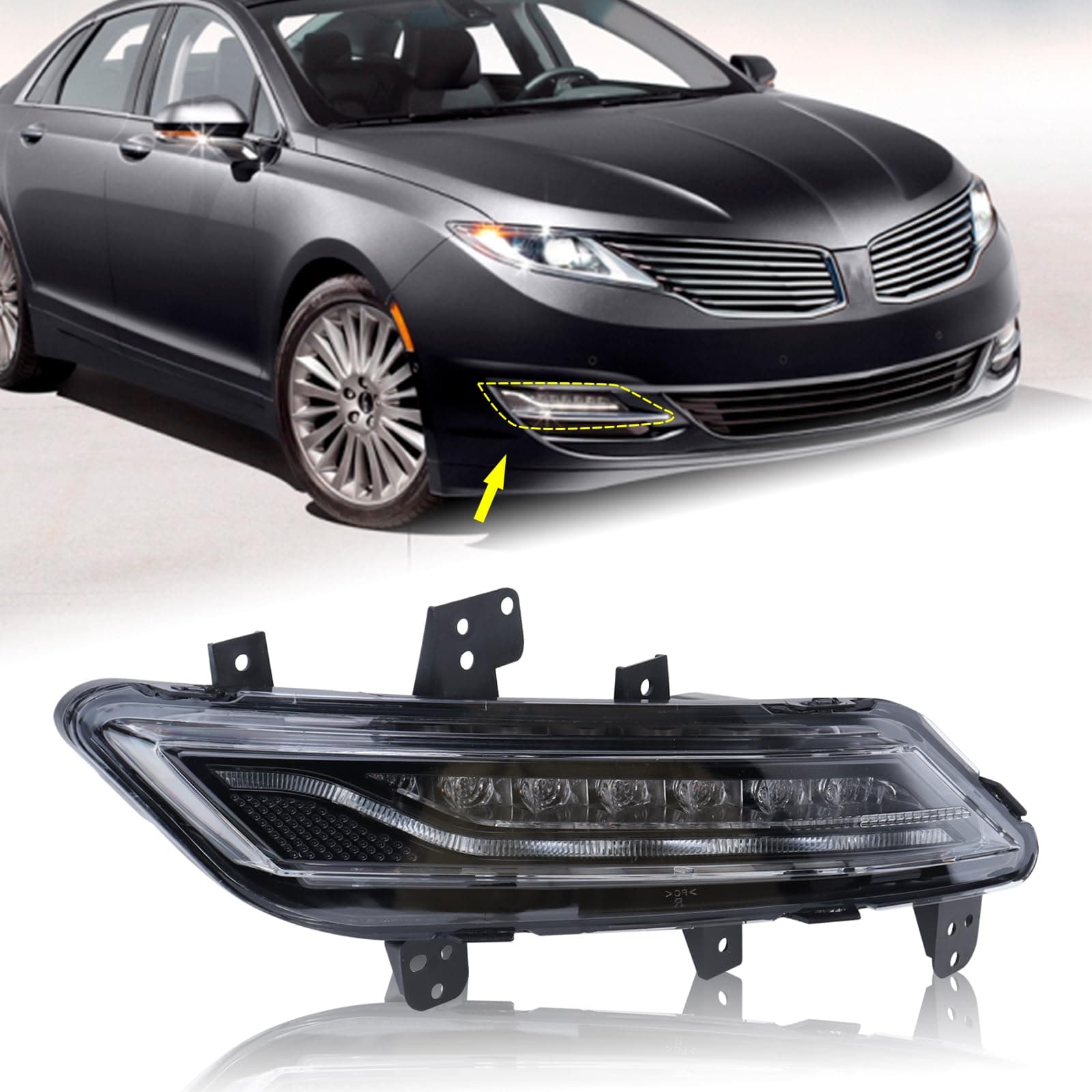 Right Passenger Side LED Fog Light Compatible for 2013 2014 2015 2016 Lincoln MKZ Front Bumper Light Driving Light Daytime Running Lamp Assembly with Signal Lighting DP5Z15A201B FO2593242