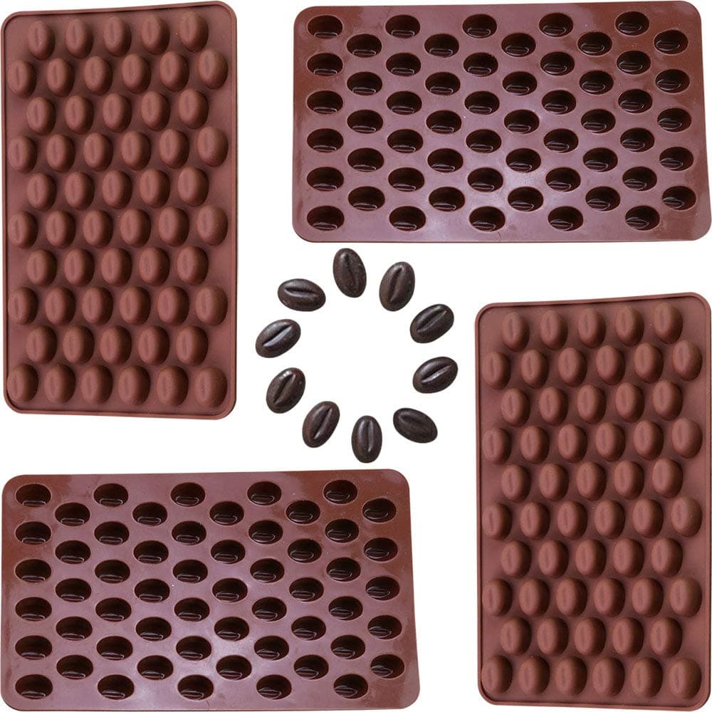 4 x 55 Mini Coffee Beans Chocolate Mold Candy Ice Cube Jelly DIY Cake Decoration Food-Grade Silicone Bakeware Mould Baking Molds