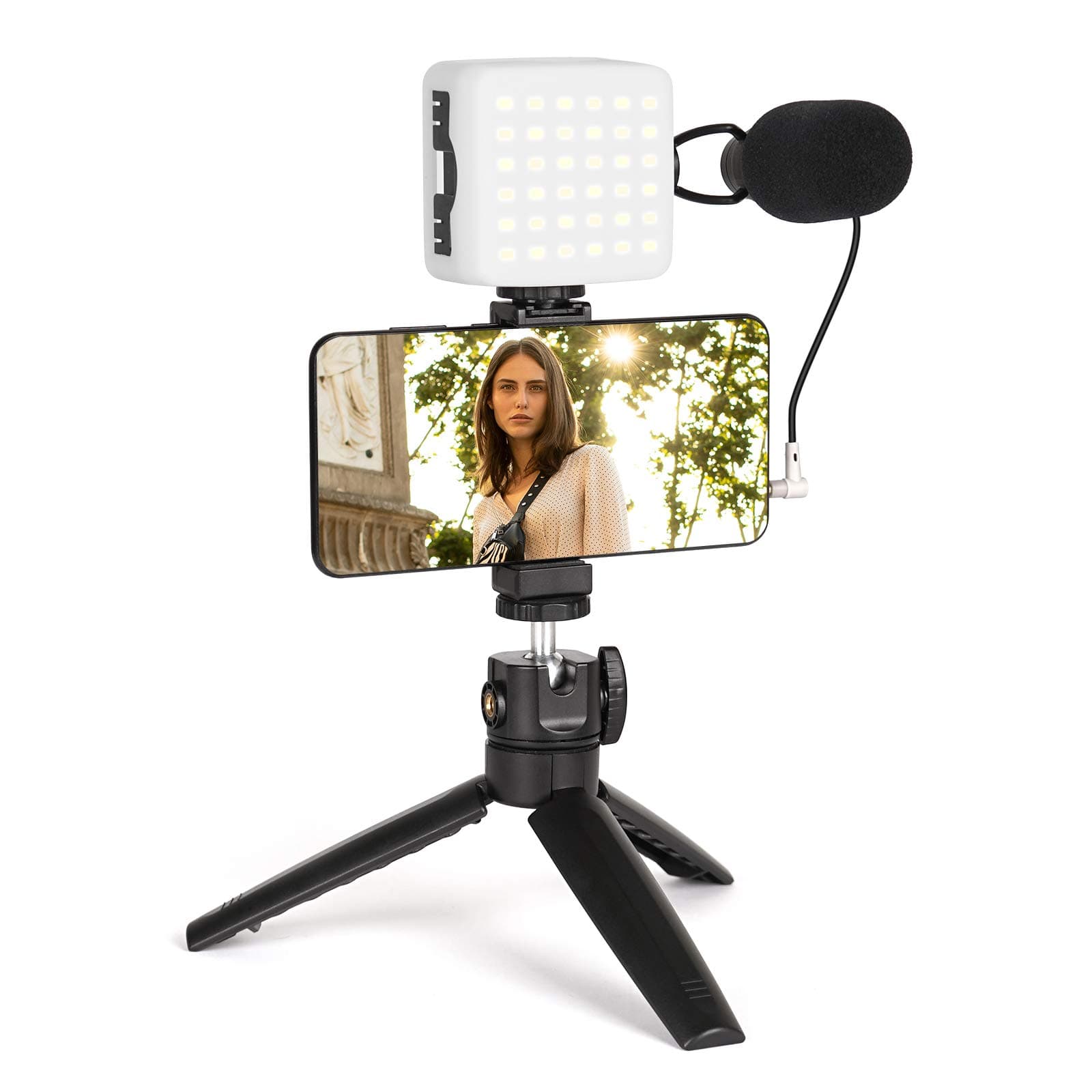 Smartphone Video Kit, FLASHOOT Smartphone Camera Video Microphone Kit with Light + Microphone + Tripod + Phone Holder for Vlogging/YouTube/TikTok/Filmmaker/Facebook/Live fit Smartphone/Camera