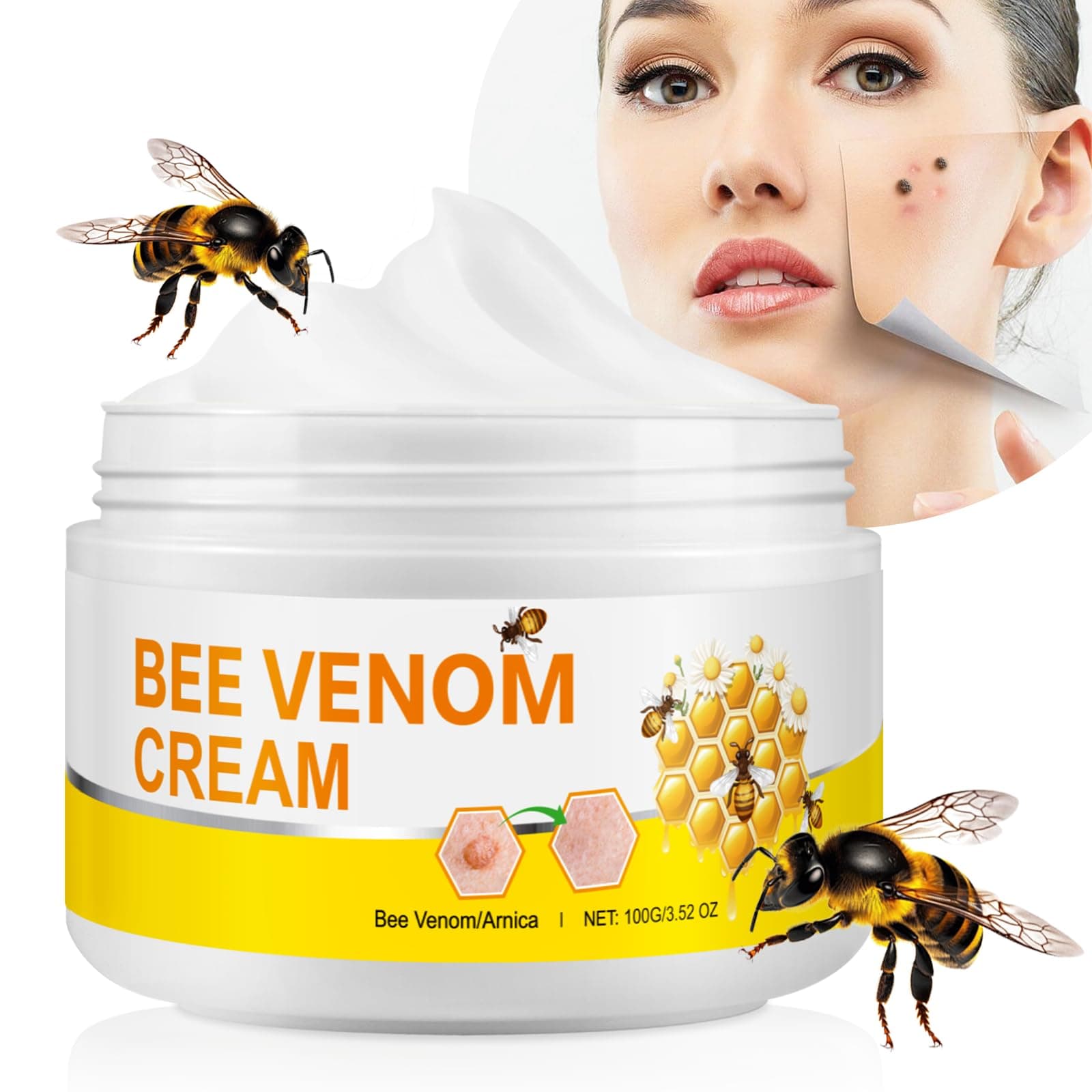 Bee Venom Cream, Bee Venom Mole and Wart Cream, Bee Venom Wart and Tag Remover,Professional Bee Venom Repair Cream for All Parts of The Body