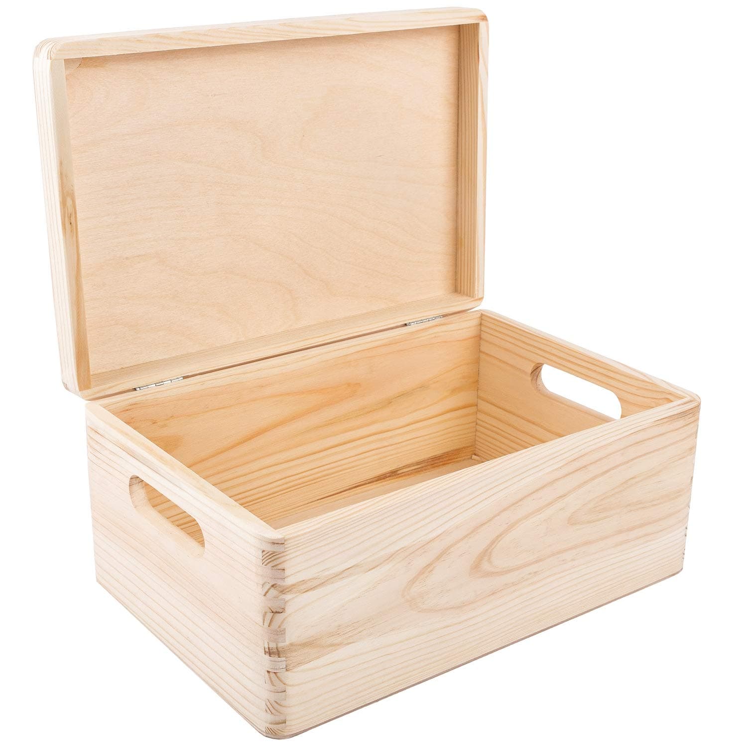 Creative Deco Large Wooden Storage Box with Hinged Lid | 11.8 x 7.87 x 5.51 in (+-0.5) | Plain Unpainted Gift Box with Handles for Tool Toy Shoes Kitchen Clothes Jewelry | Rough & UNSANDED Wood