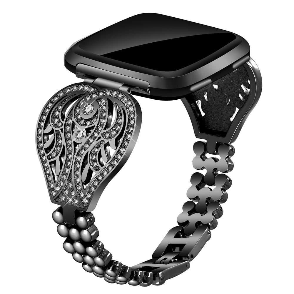 VOMA Compatible for Fitbit Versa/Versa 2 / Versa Lite/Versa Special Edition, Stainless Steel Metal Bands Bracelet Strap for All Fitbit Versa Edition Beauty Black