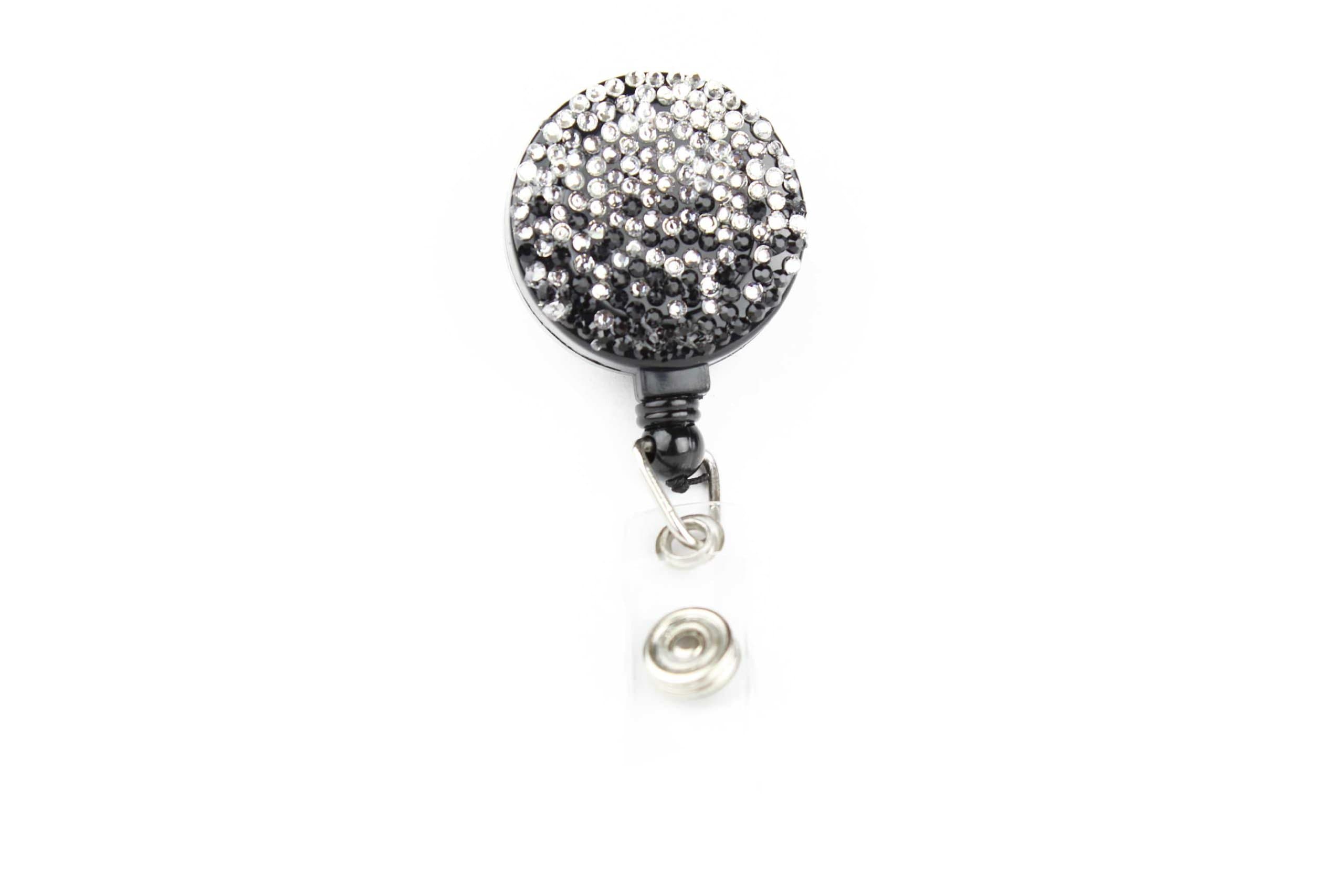Waterfall Pull Reel Retractable ID Badge Holder with Rhinestones Black