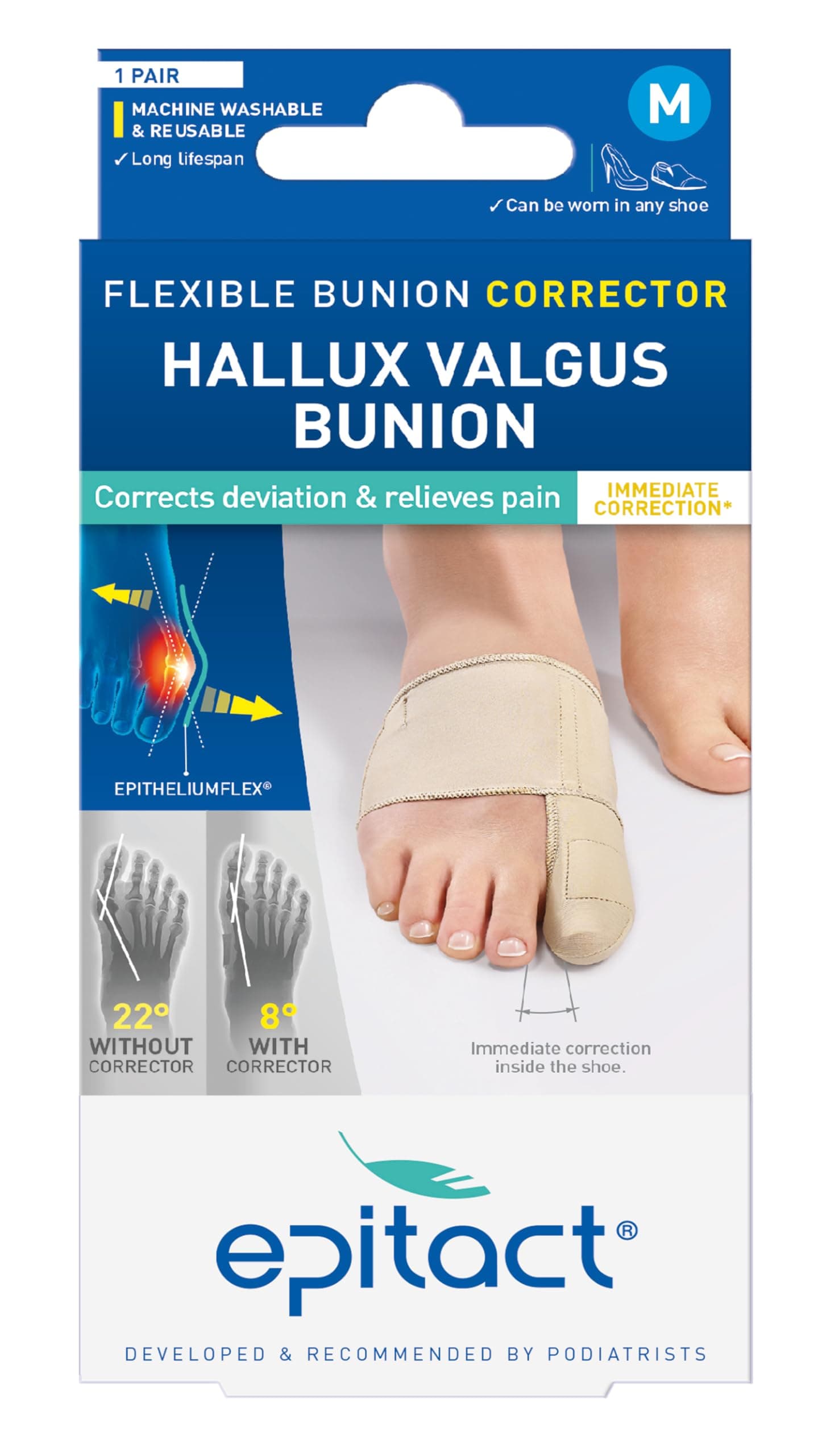 Epitact Bunion Corrector Flexible Hallux Valgus - Day use Bunion support that relieves pain and corrects the deviation while walking