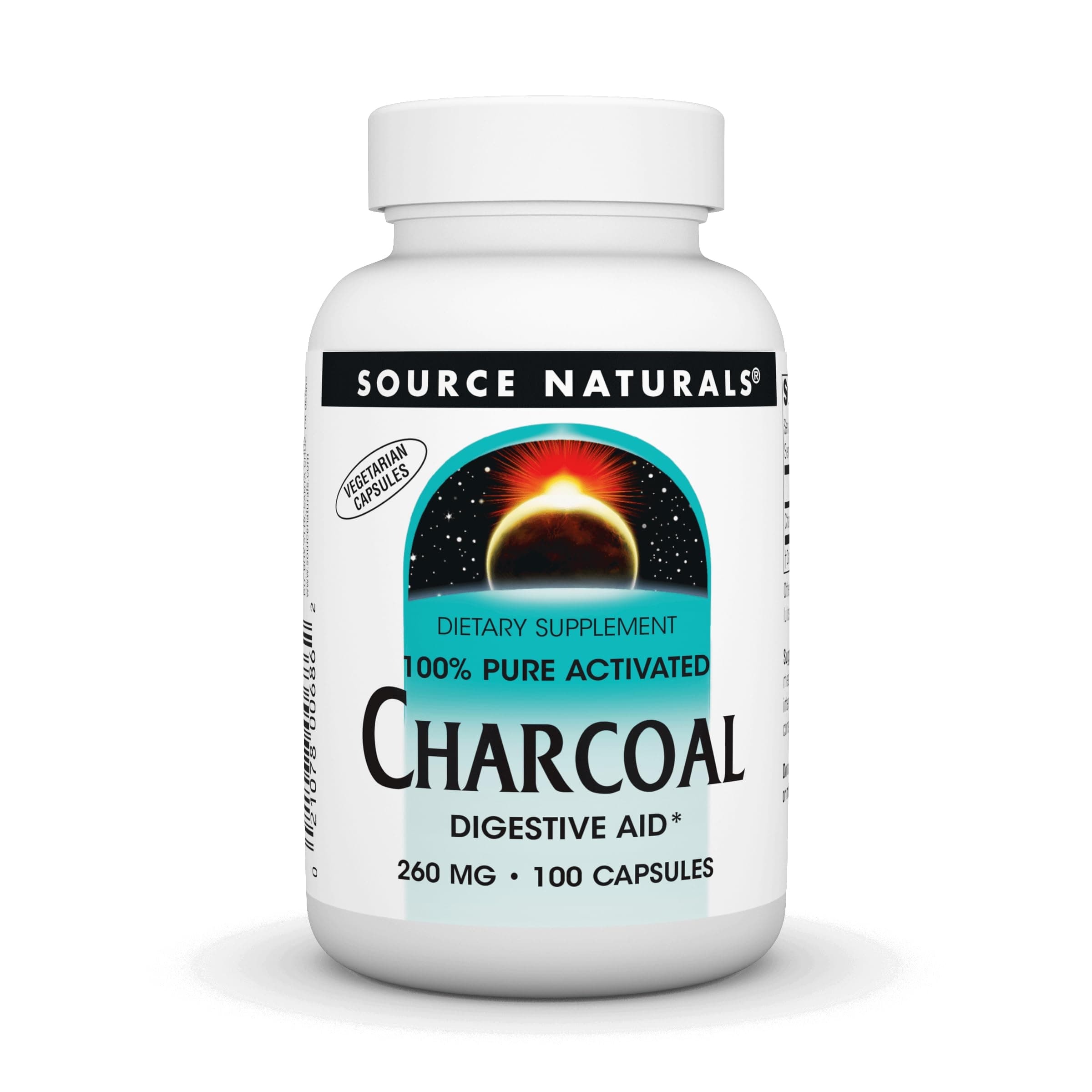 Source Naturals 100% Pure Activated Charcoal 260 mg 100 Capsules