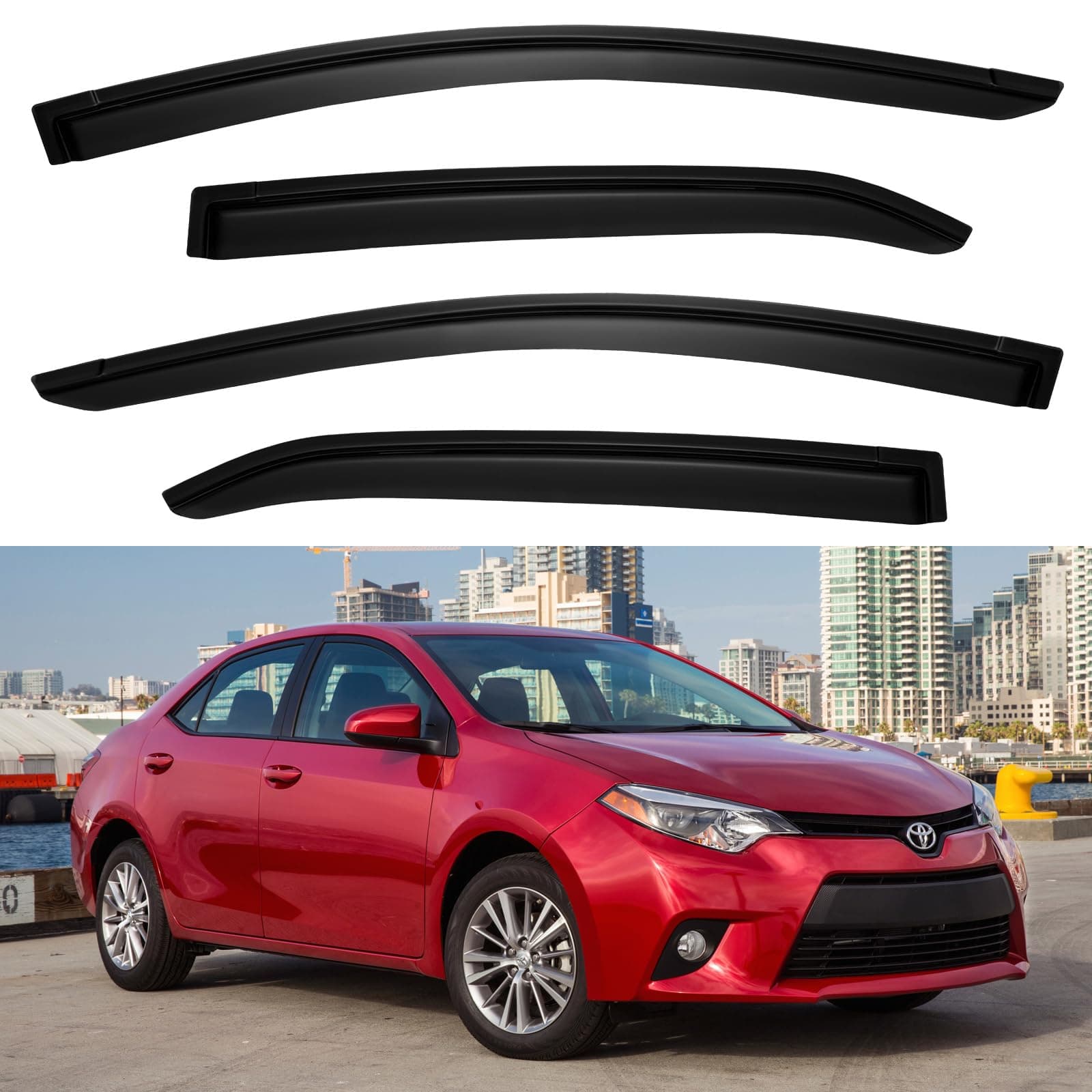 YQAUTEC Window Rain Guards Shield for Toyota Corolla 2014-2019, Window Vent Visors Shades Wind Deflectors for 14-19 Corolla, YD-T2-0170-P