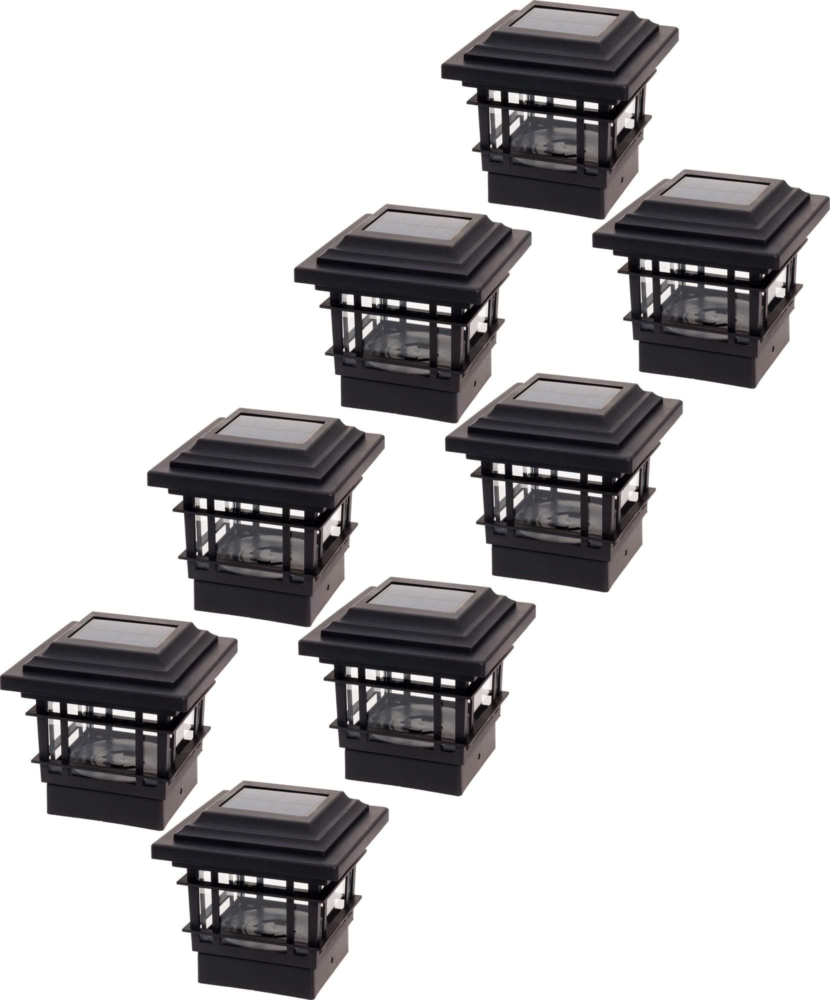 GreenLighting 8 Pack Contemporary High Lumen Plastic Solar Post Cap Lights for 4x4 Wood Posts (Black)