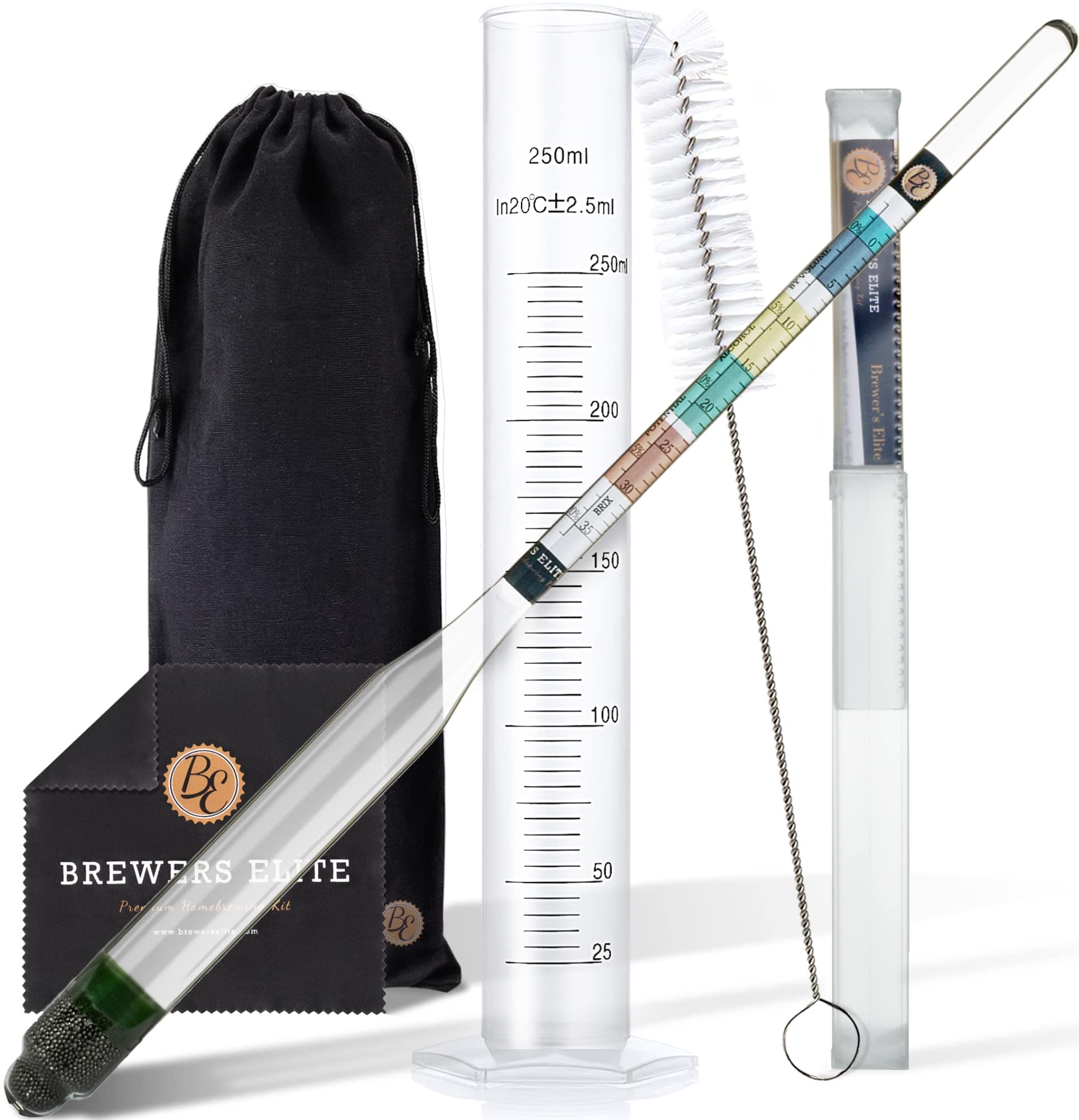 - Brewer's Elite Hydrometer & Plastic Test Jar - for Home Brew Beer, Wine, Mead and Kombucha - Deluxe Triple Scale Set, Hardcase and Cloth - Specific Gravity ABV Tester
