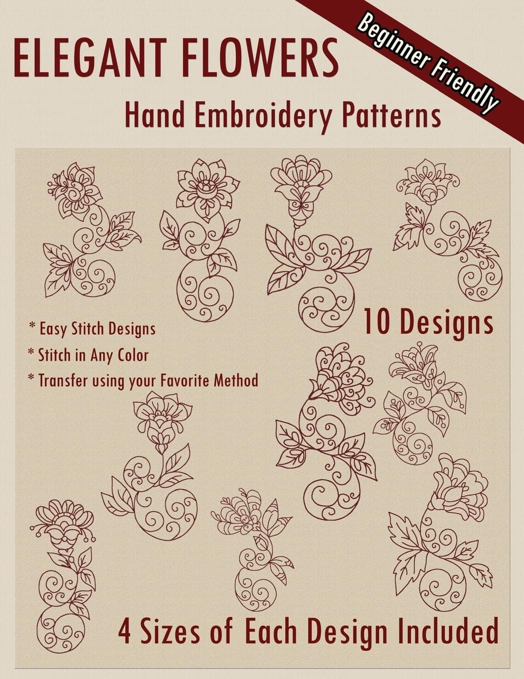 Elegant Flowers Hand Embroidery Patterns Paperback – 17 Mar. 2016