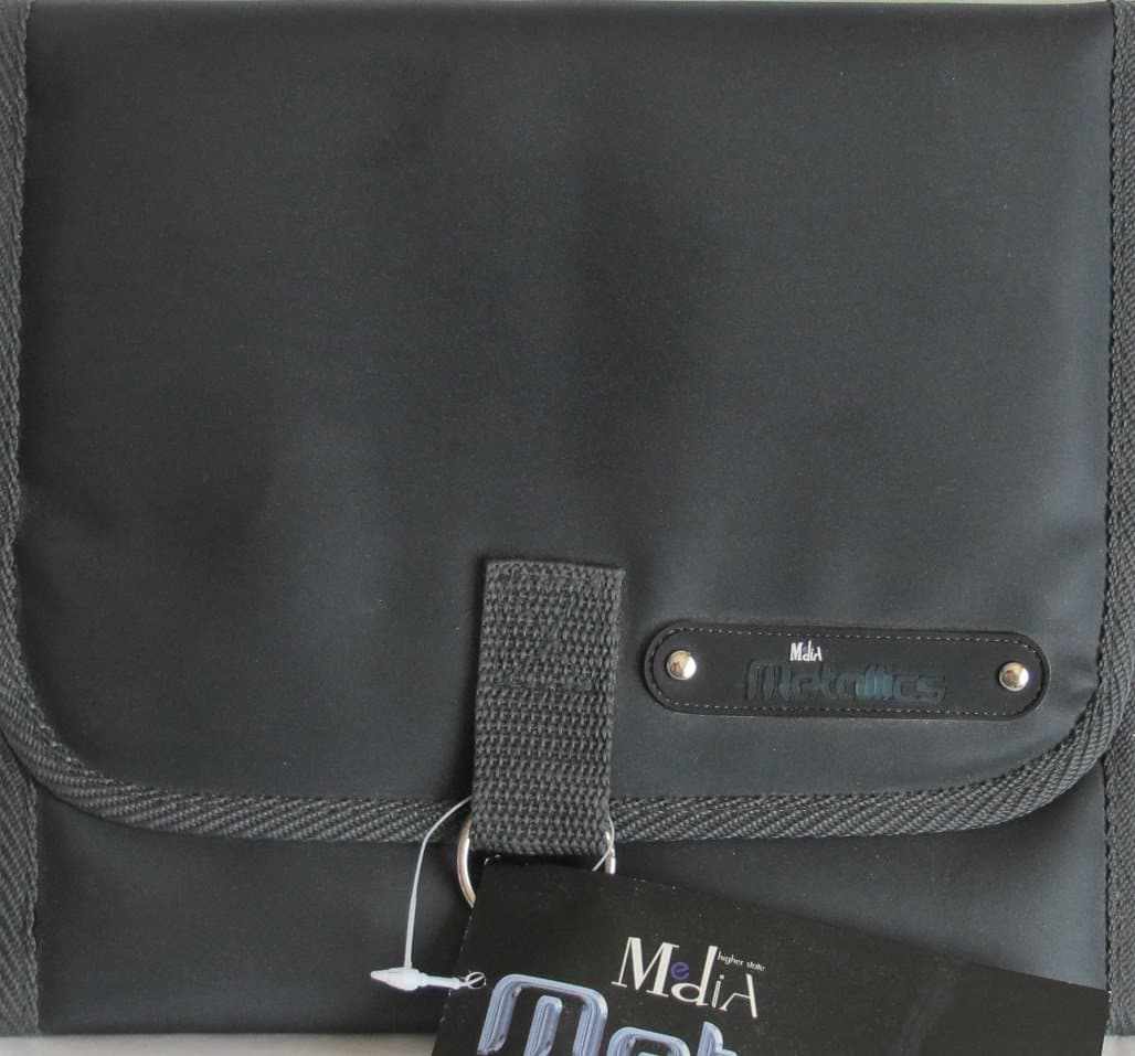 Media Metallics TRI FOLD Storage ORGANIZER CARRY CASE w Attached KEY RING & COMPARTMENTS Color Charcoal Grey 8" T x 8-3/4" W (Folded)