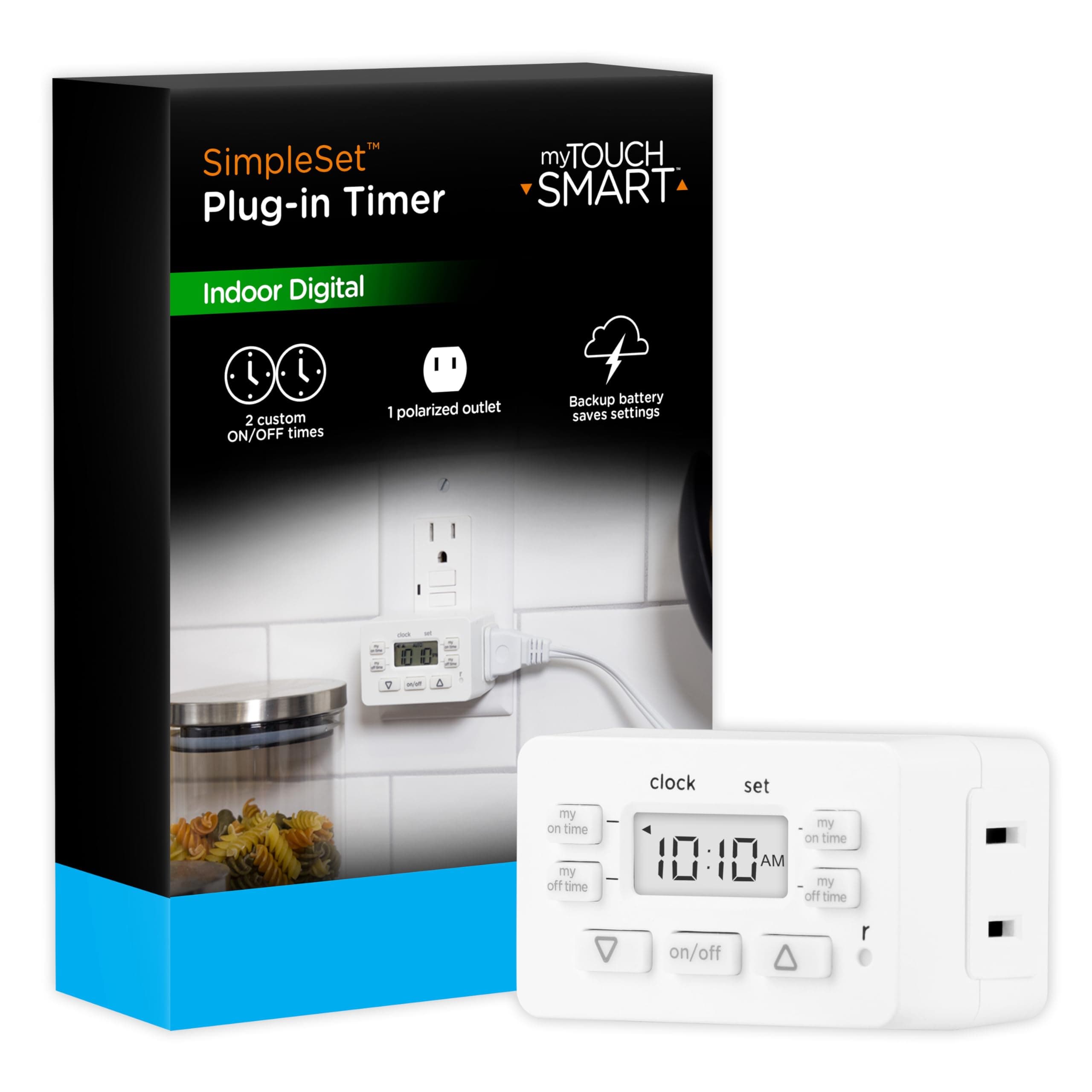 myTouchSmart Digital Timer Bar, Plug-In, Indoor, 1 Polarized Outlet, Simple Setup, for Indoor Lighting and Other Small Appliances, 36253