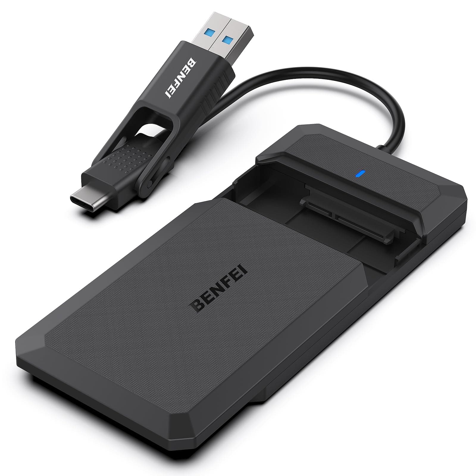 2.5 Inch SATA to USB Tool Free External Hard Drive Enclosure, USB Type-C/Type-A to Sata Compatible for 2.5 Inch SSD(Optimized for SSD, Support UASP SATA III)