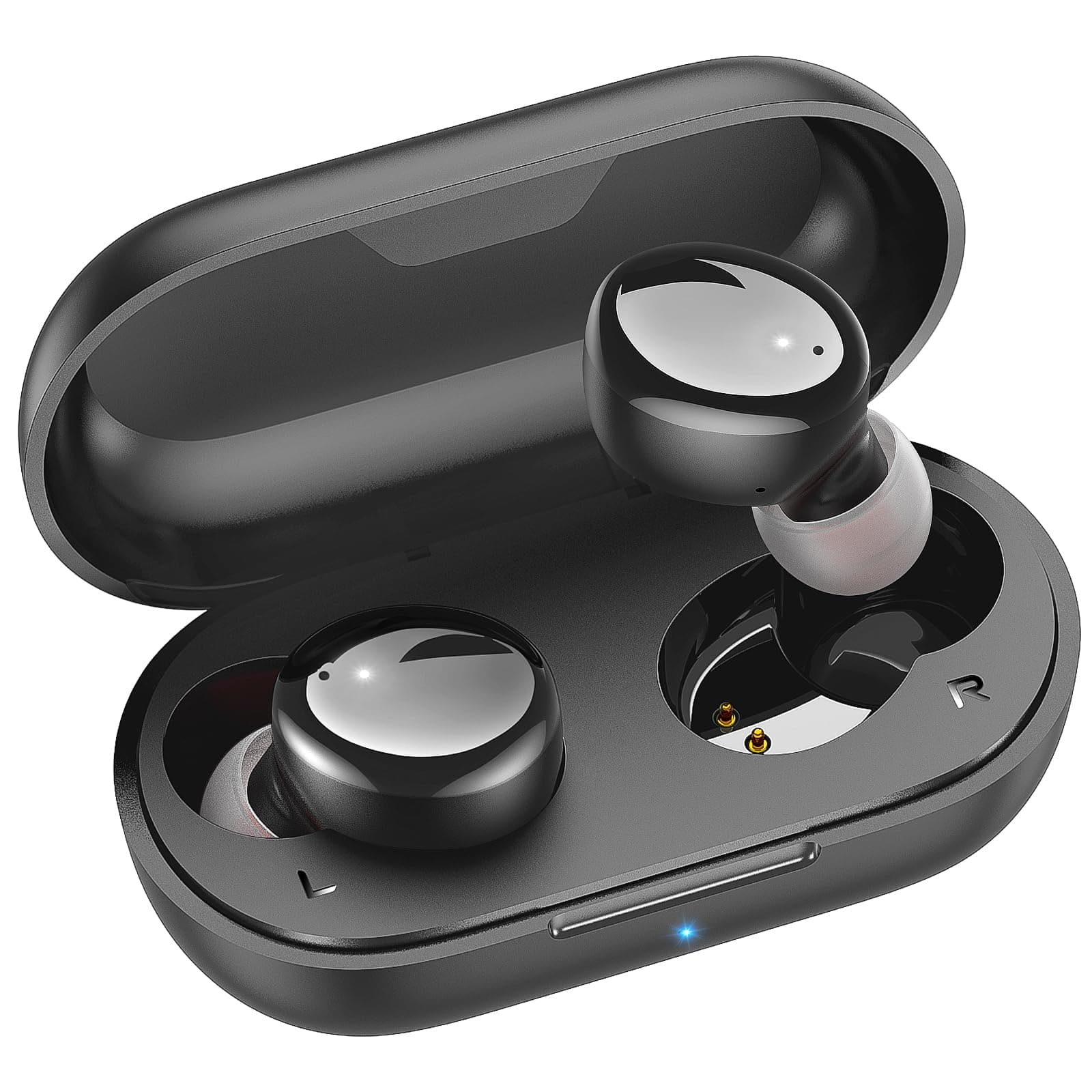 Bluetooth Earbuds,Kurdene S8 Wireless Earbuds with Charging Case IPX8 Waterproof Bluetooth Headphones Bass Sound Earphones with Mics Touch Control in-Ear Headset for Sports,Home Black