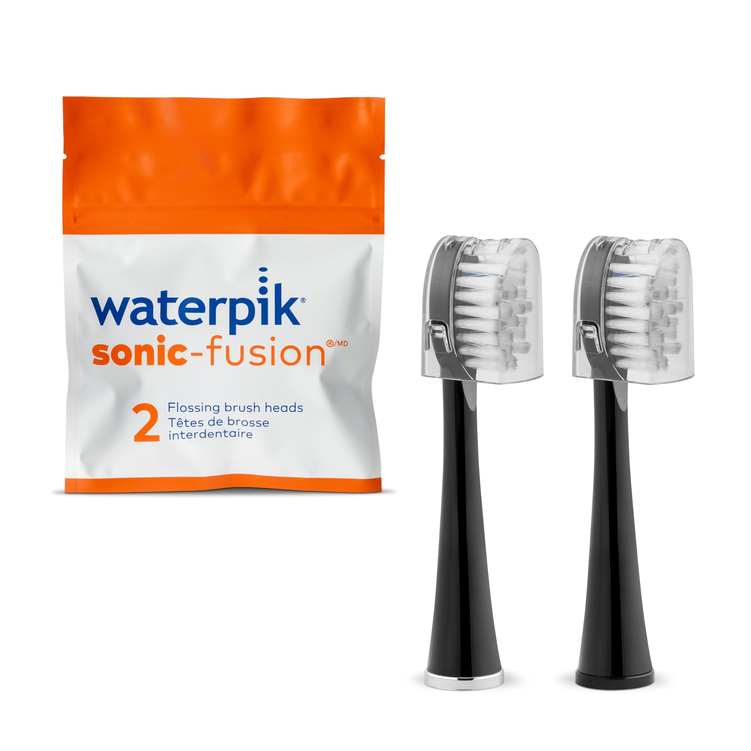Genuine Full Size Replacement Brush Heads With Covers for Sonic-Fusion Flossing Toothbrush SFFB-2EB, 2 Count Black