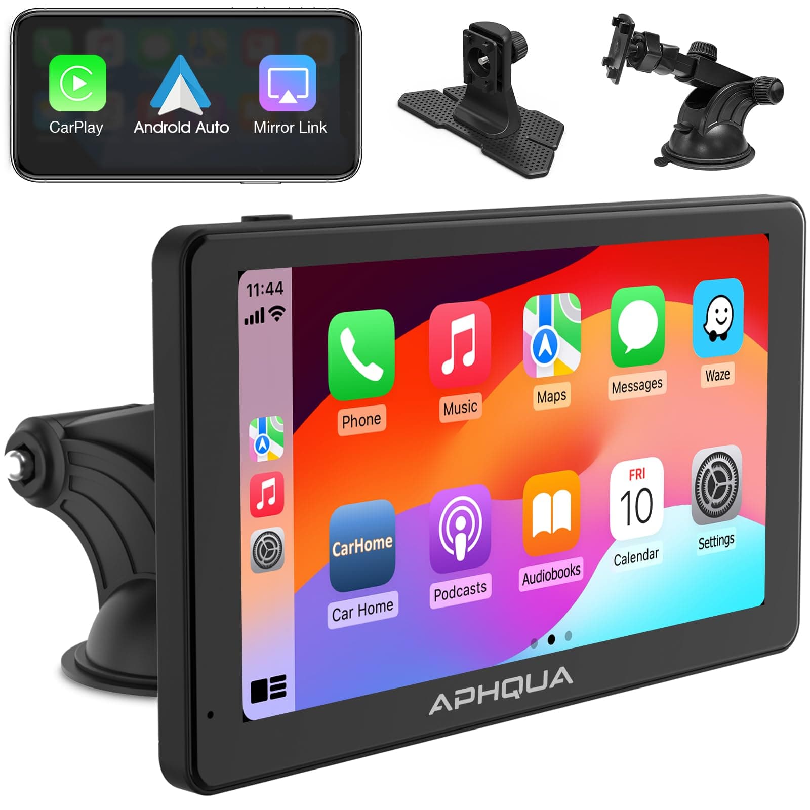 aphquaA3-2 2024 Portable Wireless Apple CarPlay and Android Auto Car Radio Stereo with detachable Sunshade,7 inch IPS Touchscreen Bluetooth Hands Free