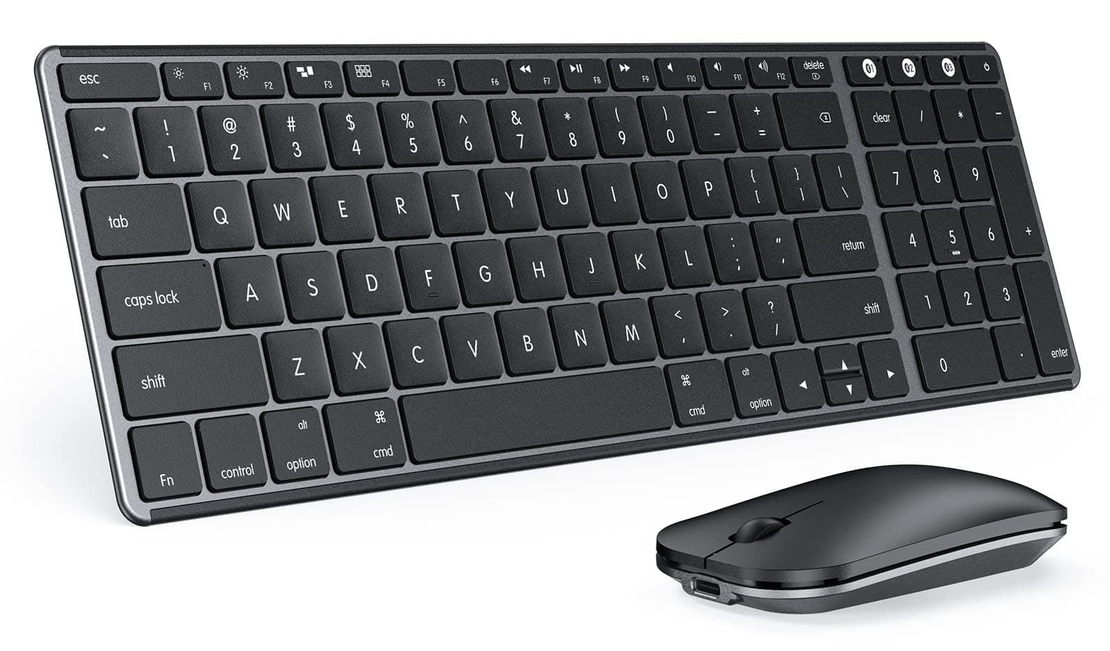 seenda Bluetooth Keyboard and Mouse Combo for Mac, SKM64-2 Rechargeable Slim Wireless Keyboard Mouse Compact, 3 Multi-Device Connection, Compatible for Mac, MacBook Pro/Air, iPad, Black Gray