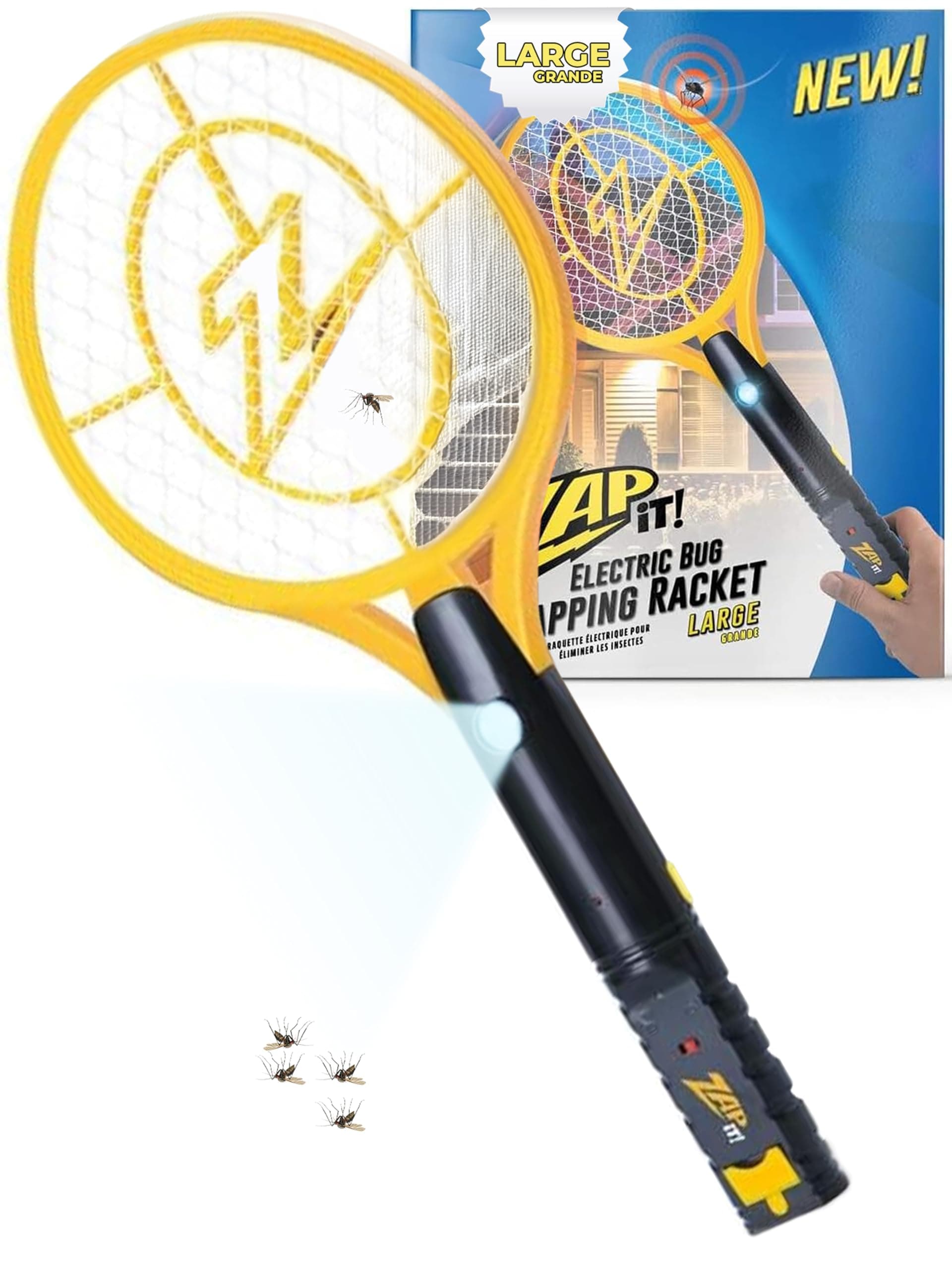 ZAP IT Bug Zapper Electric Fly Swatter Racket - High Power 4,000 Volt Indoor Mosquito Zapper - USB Rechargeable Bat for Indoor and Outdoor Use - Portable Mini Electric Bat for Flies - Medium, Yellow