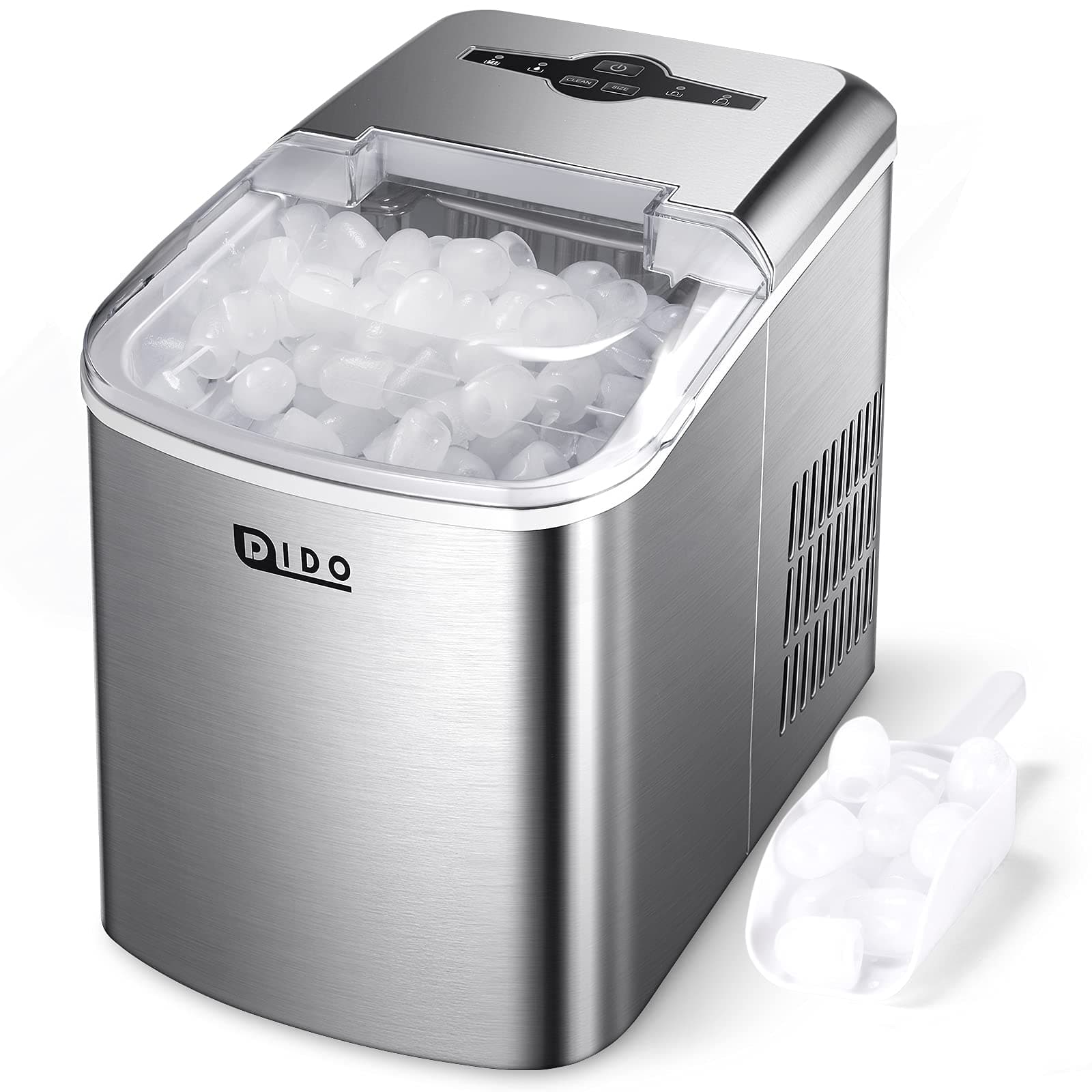 DIDO Ice Maker Countertop, 10Pcs Bullet Ice Cube in 6-9 mins,33Lbs/24hrs, Self-Cleaning Portable Ice Makers with Ice Scoop&Basket,Stainless Steel Ice Machine,L/S Size for Home/Office/Bar