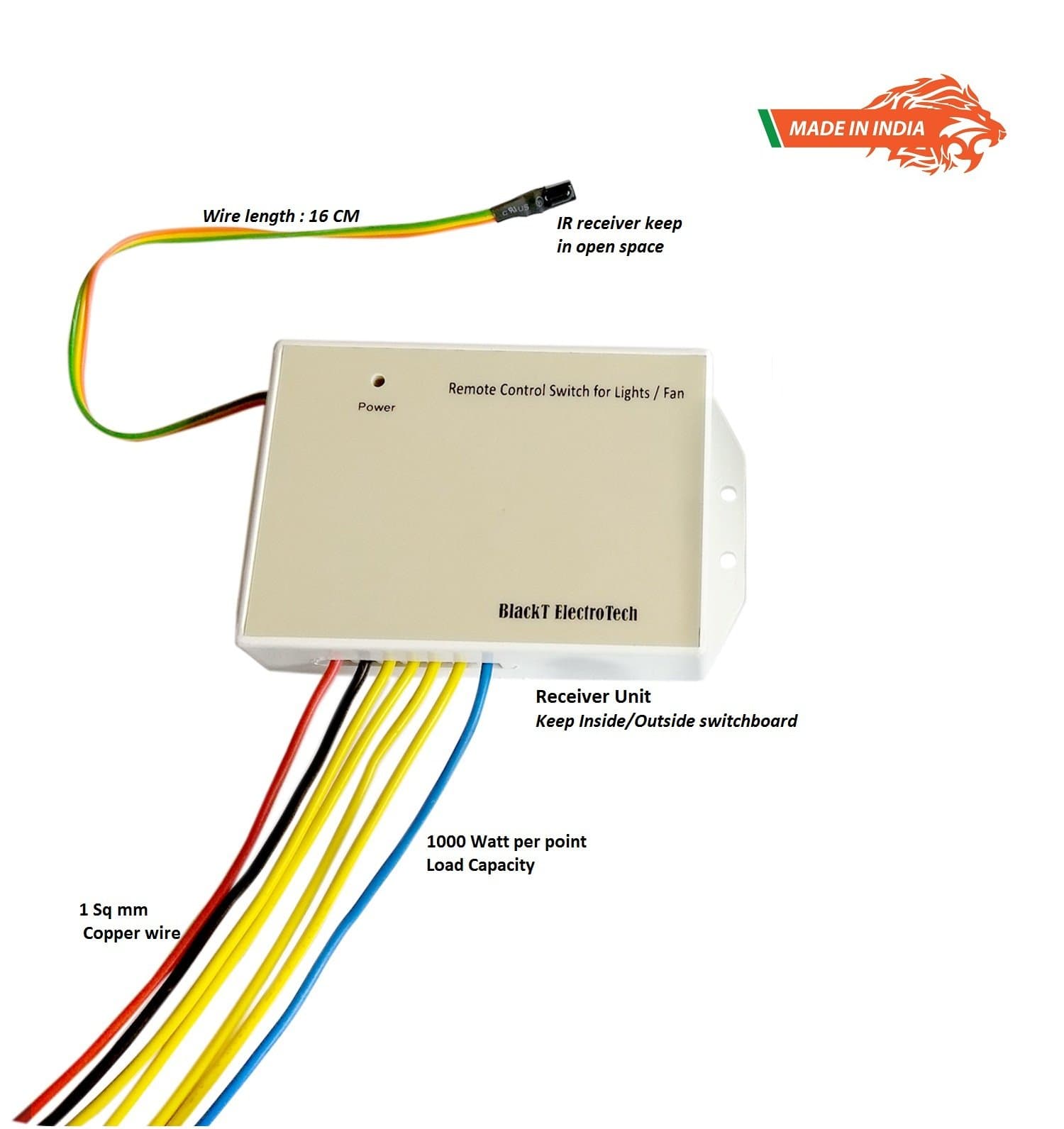 Blackt Electrotech (BT16C): Updated Wireless Remote Control Switch System for 4 Lights & 1 Fan with Speed Regulation/Dimmer Humming Less; 18 Months Warranty (Made in India)