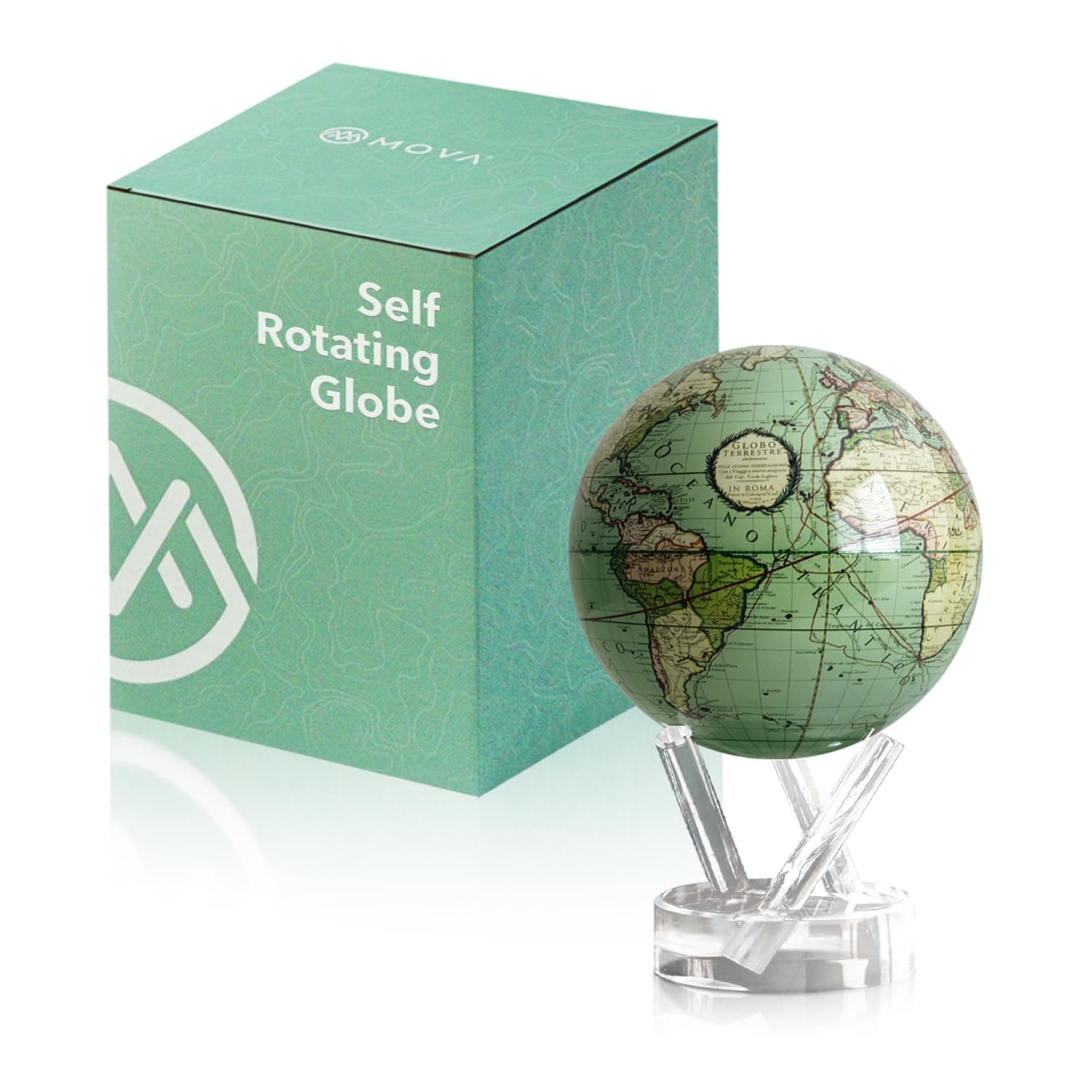 MOVA Globe - Antique Cassini Green Classic (4.5") | Solar Powered Rotating Desktop Globe | Classic Decorative Gift | No Wires or Batteries | Silent Motion Decor