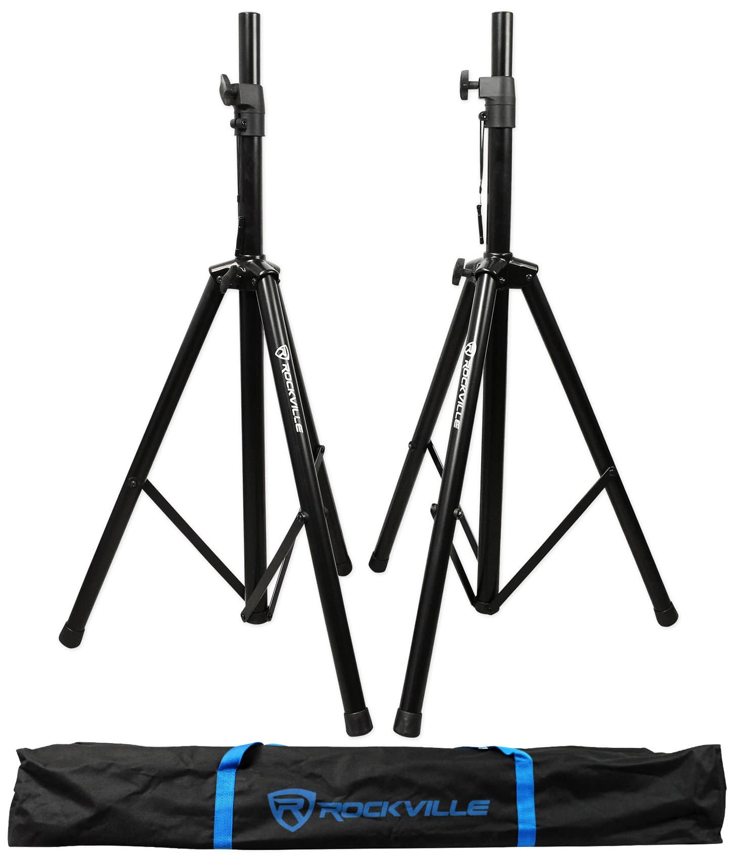 Rockville RVSS2 Pair Adjustable Tripod DJ PA Speaker Stands (2), Sturdy Steel Construction, Lightweight, Carrying Case Included, Perfect for DJs and Live Events