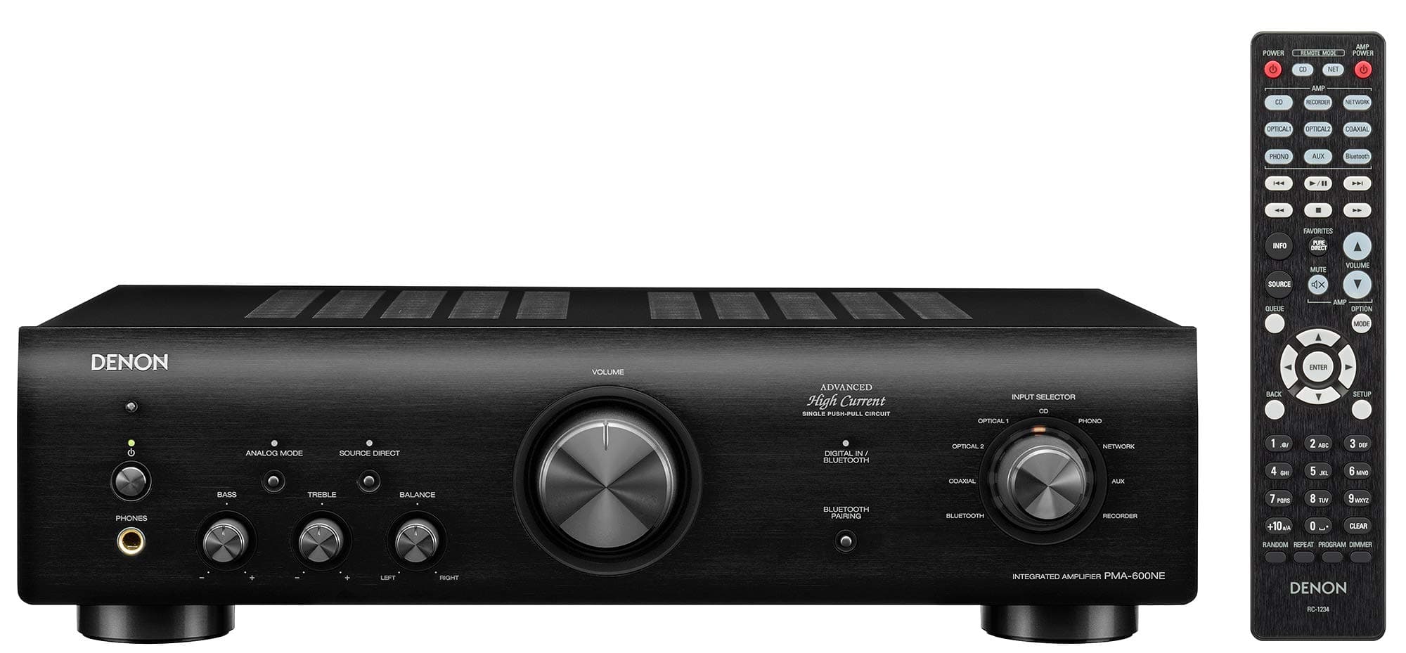 PMA600NE HiFi Amplifier, Power Amplifier with Bluetooth, Phono Equalizer, 1x Coaxial & 2x Optical Inputs, Subwoofer Output, Analog Mode, Music Streaming - Black