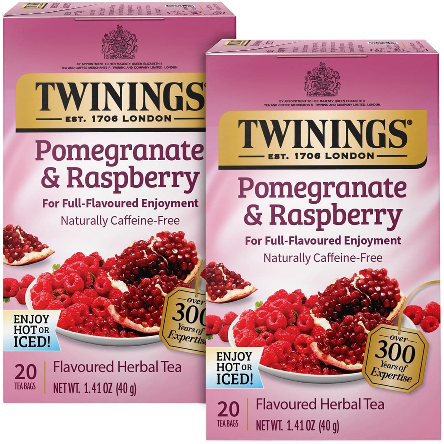 Twinings Herbal Pomegranate and Raspberry Tea, 40 Count