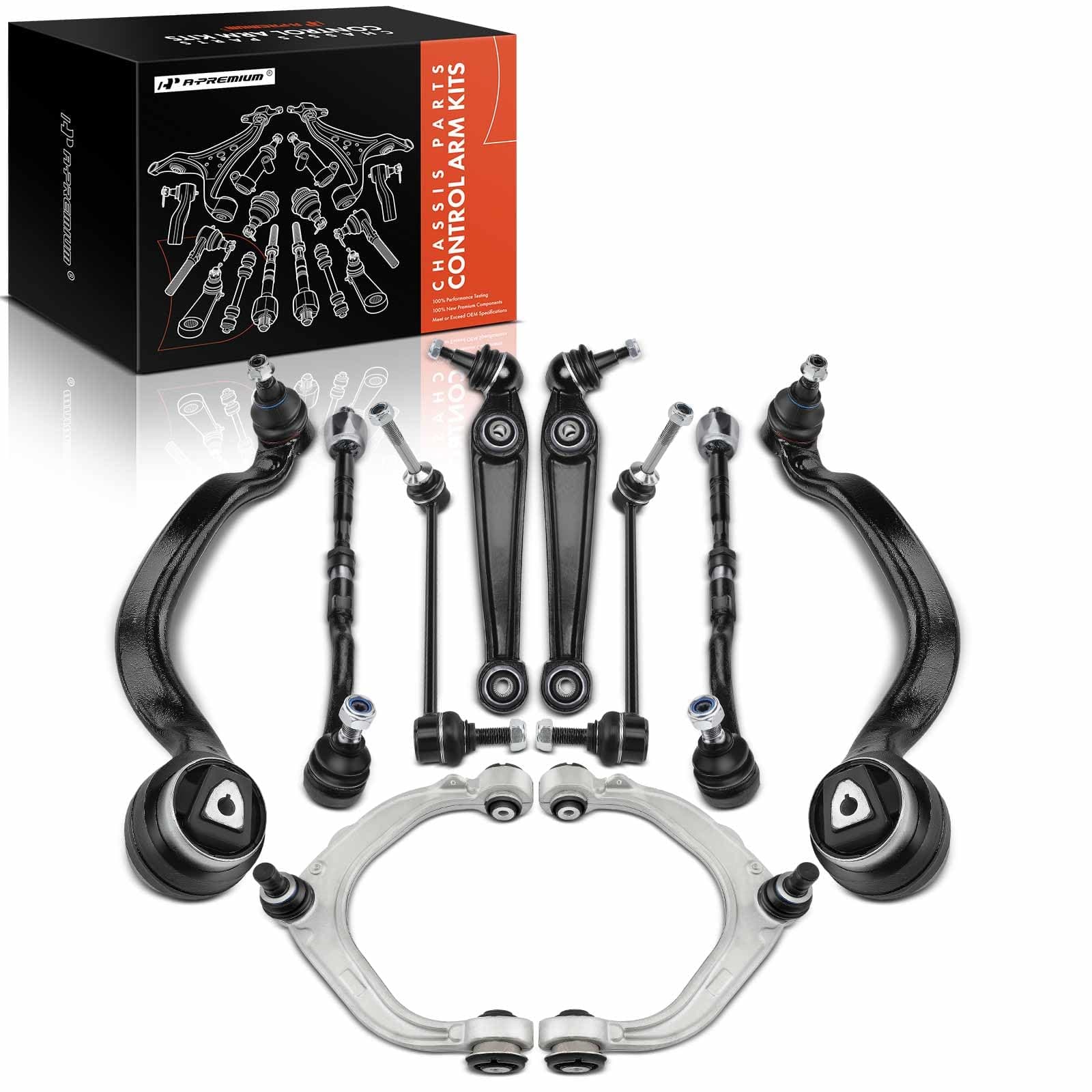 A-Premium Set of 10, Front Upper & Lower Control Arm, Sway Bar Link, Inner Outer Tie Rod End Assembly, Compatible with BMW X5 2007-2013, X6 2008-2013