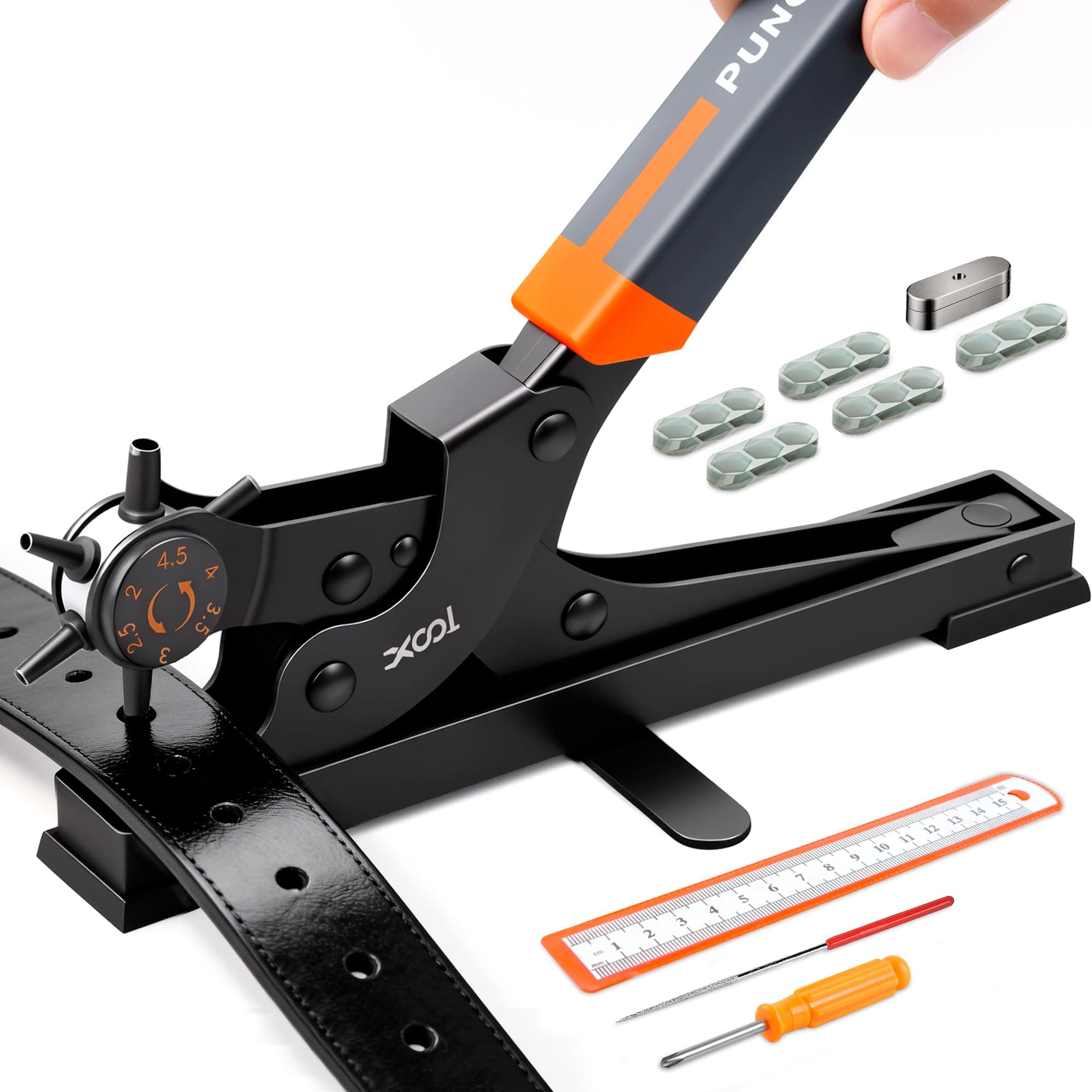 XOOL Revolving Punch Plier Kit, Leather Hole Punch Set for Belts, Watch Bands, Straps, Dog Collars, Saddles, Shoes, Fabric, DIY Home or Craft Projects, Heavy Duty Rotary Puncher, Multi Hole Sizes Make