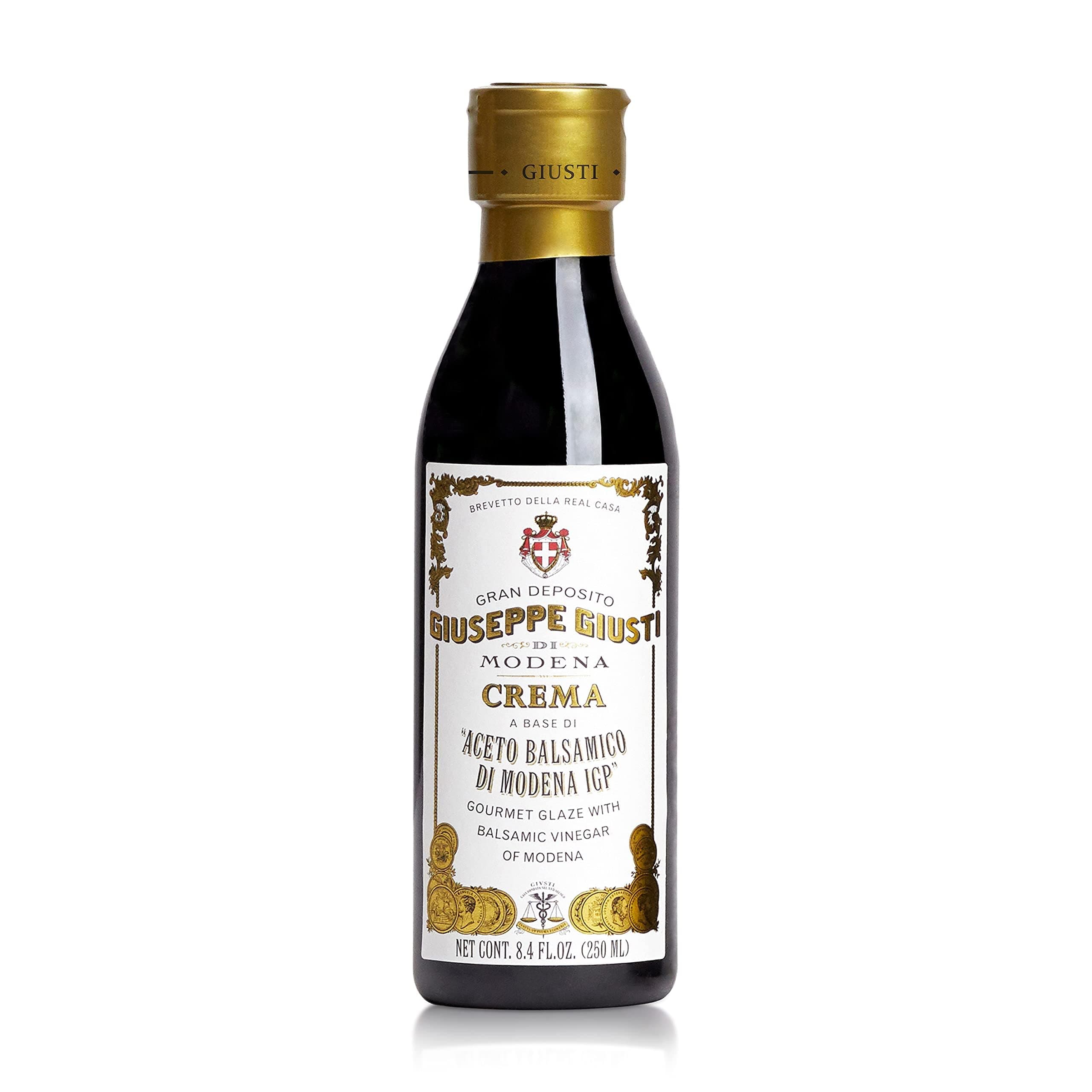 Giusti Balsamic Glaze Based on Thick Balsamic Vinegar of Modena – Italian Gourmet La Crema Reduction, Smooth & Velvety Drizzle for Meat, Cheese, Salads & Desserts - 8.45 fl oz (250 ml) - Pack of 1