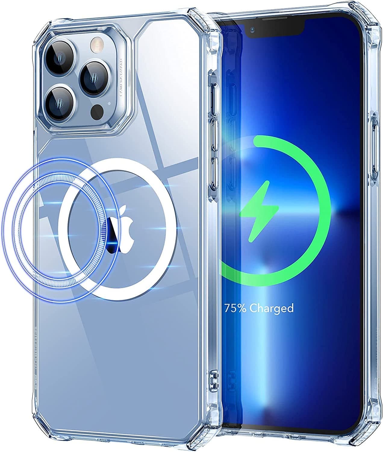 ESR Air Armor Magnetic Case with HaloLock Compatible with iPhone 13 Pro Case, Compatible with MagSafe, Military-Grade Protection, Yellowing-Resistant Hard Back, Shock-Absorbing Corners, Clear