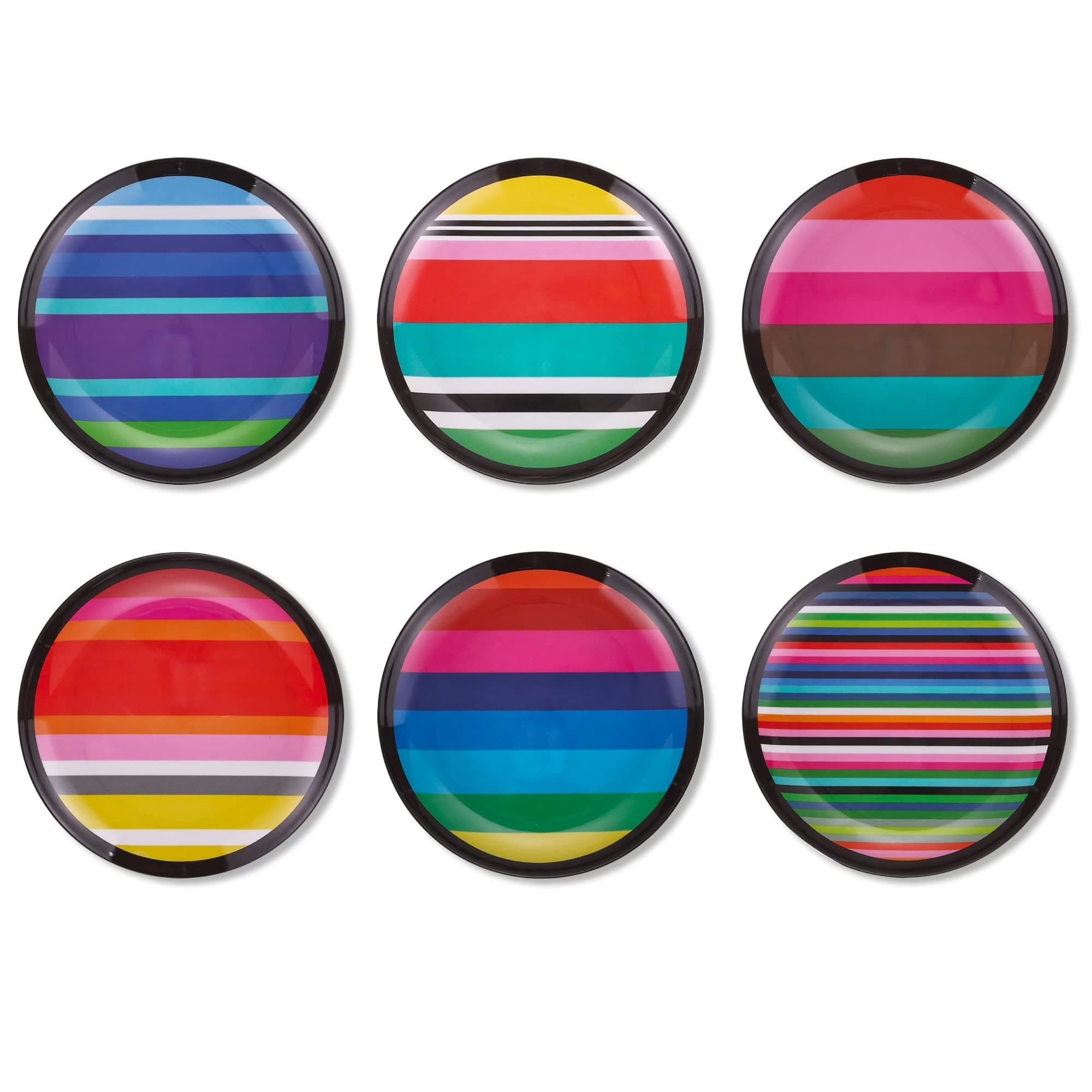 Melamine Assorted Plates-6 Piece Set -Melamine Dinnerware-Platter, Serving, Party, Platter, Dish (6" Appetizer Plate, Stripes)
